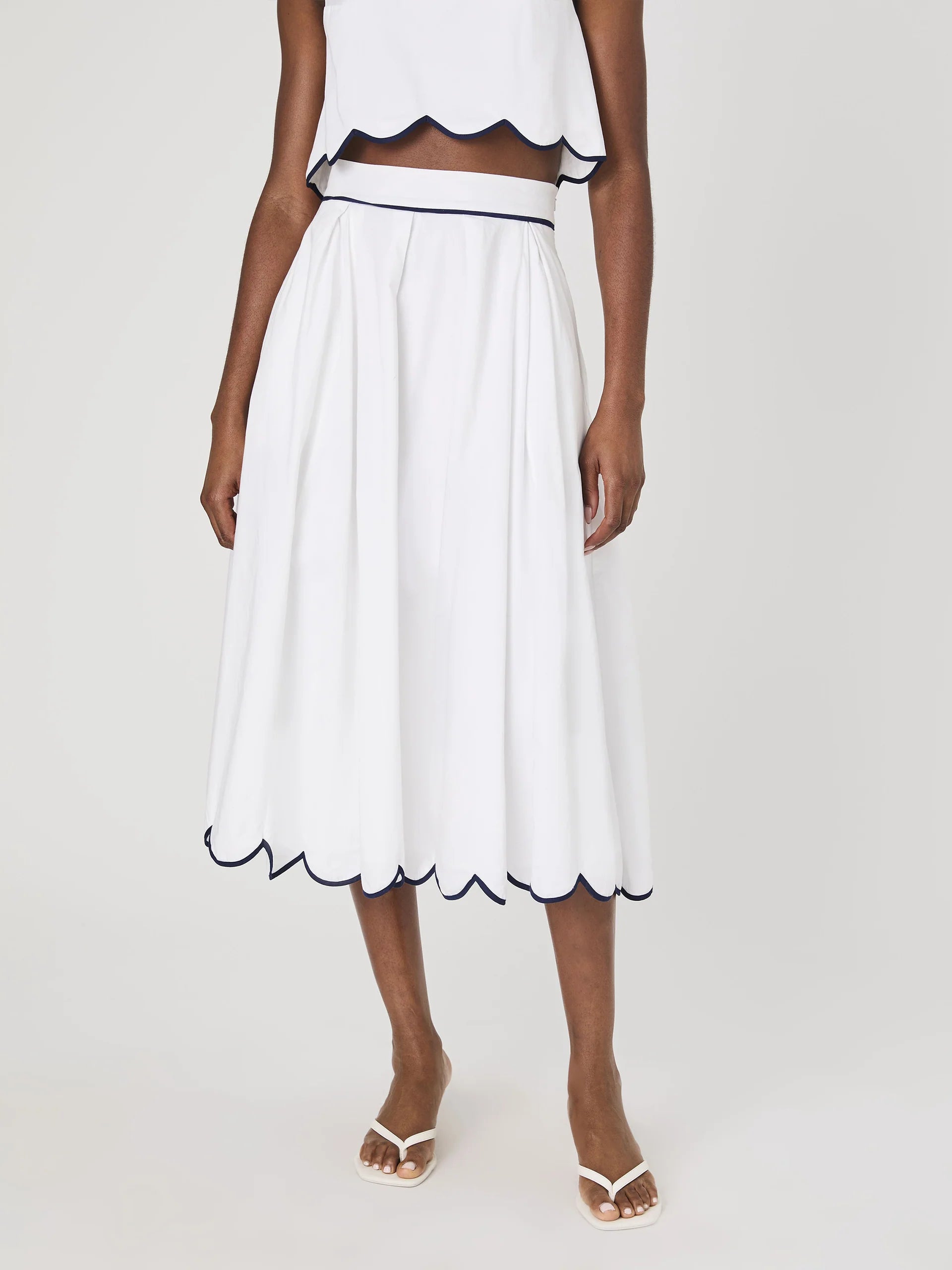 Alexis Women's Cotton Scallop Hem Midi Skirt - Soft White Summer Skirt for Casual Wear, Beach Outfits & Boho Style