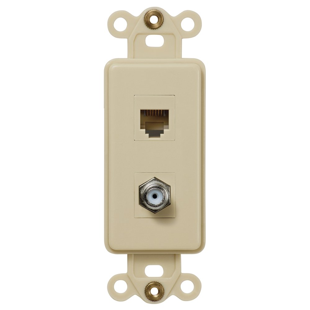 Rocker Insert Ivory - 1 Coax 1 Phone Wall Plate - Low Voltage Cable Pass-Through for Home Theater & Office Networking