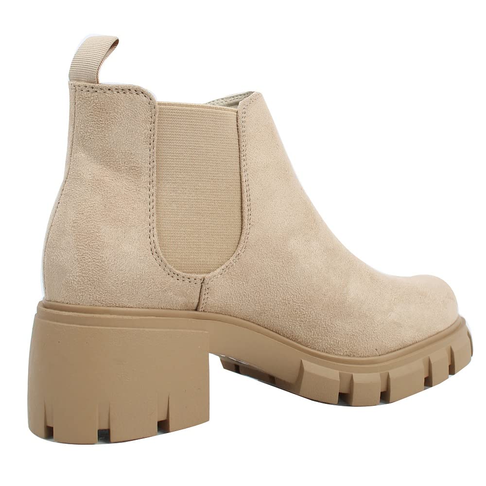 Women's Faux Leather Chelsea Boots - Slip On Ankle Booties with Lug Sole | Comfortable & Stylish for Casual Outfits, Work & Fall Fashion