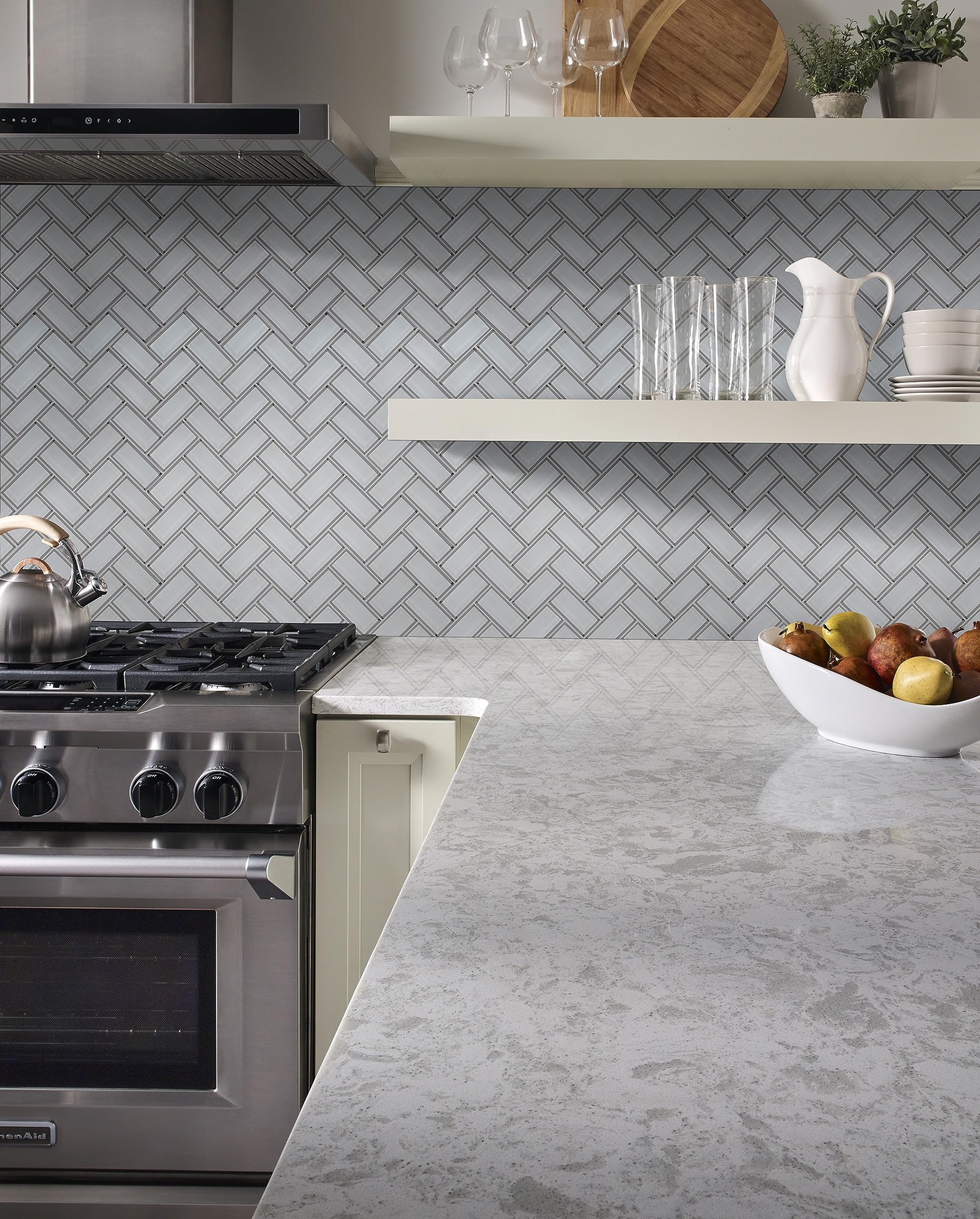 MSI Ice Bevel Herringbone Glass Mosaic Tile 13.86