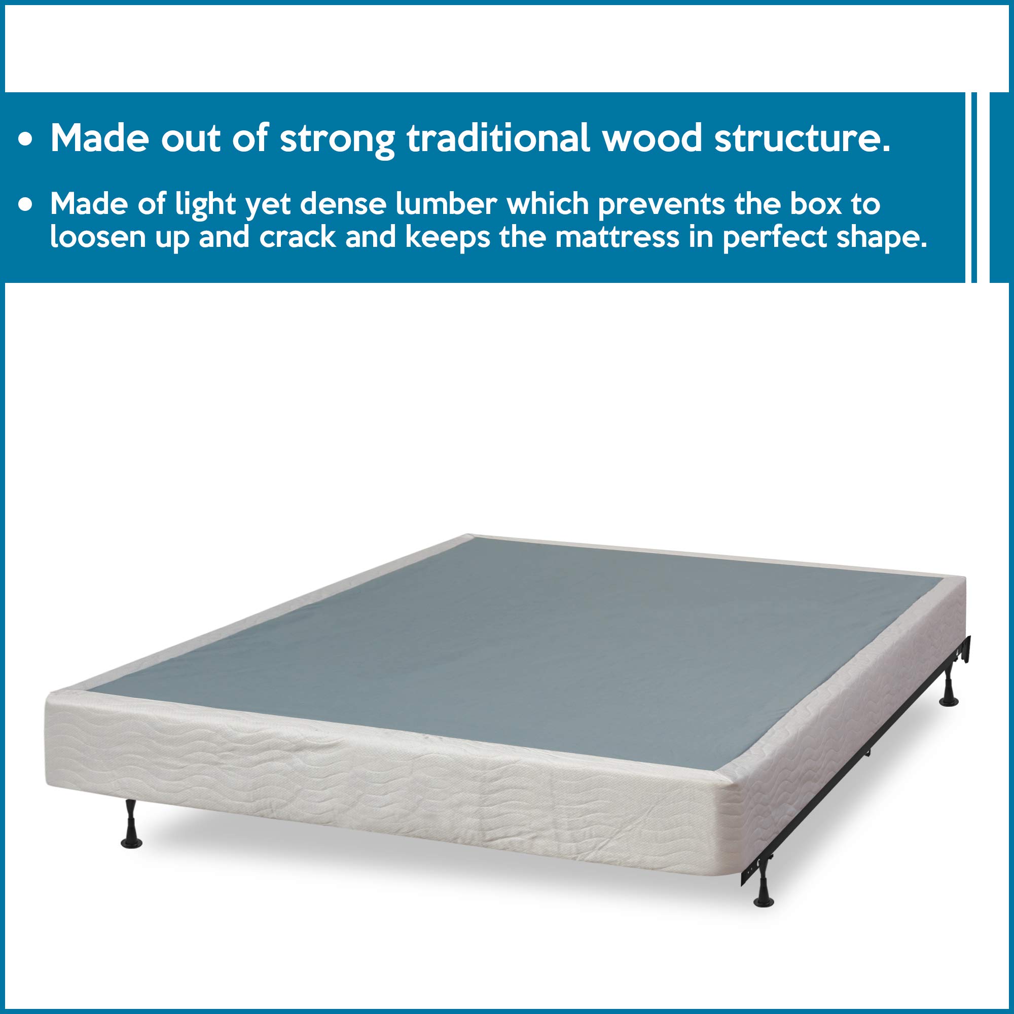 Treaton Easy Assembly Wood Box Spring Foundation with Sturdy Frame - Beige & White Twin Size for Bed Support | Perfect for Guest Rooms, Dormitories & Space-Saving Bed Frames