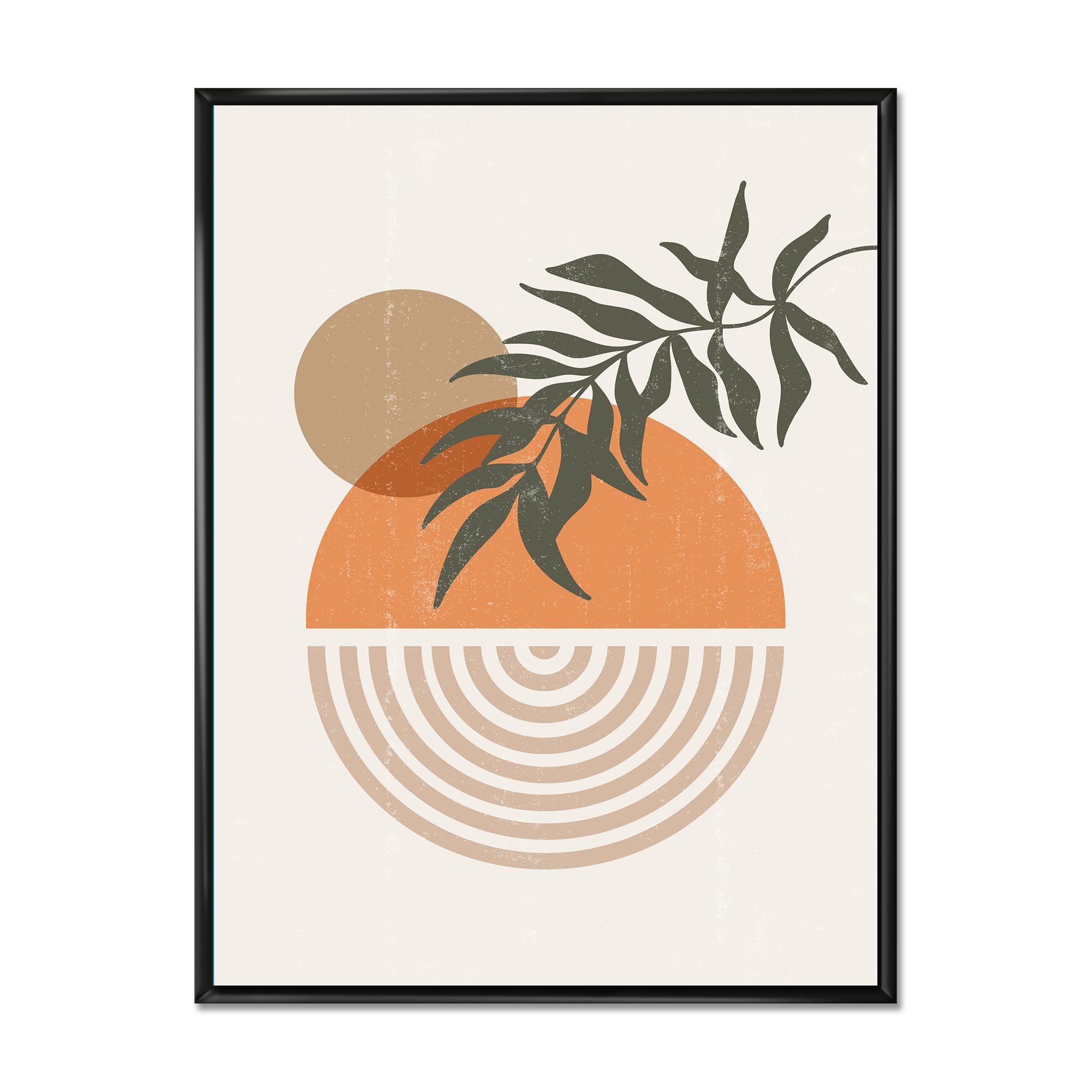 Abstract Sun Moon Leaf Canvas Wall Art - Modern Framed Geometric Print for Living Room, Bedroom & Office Decor