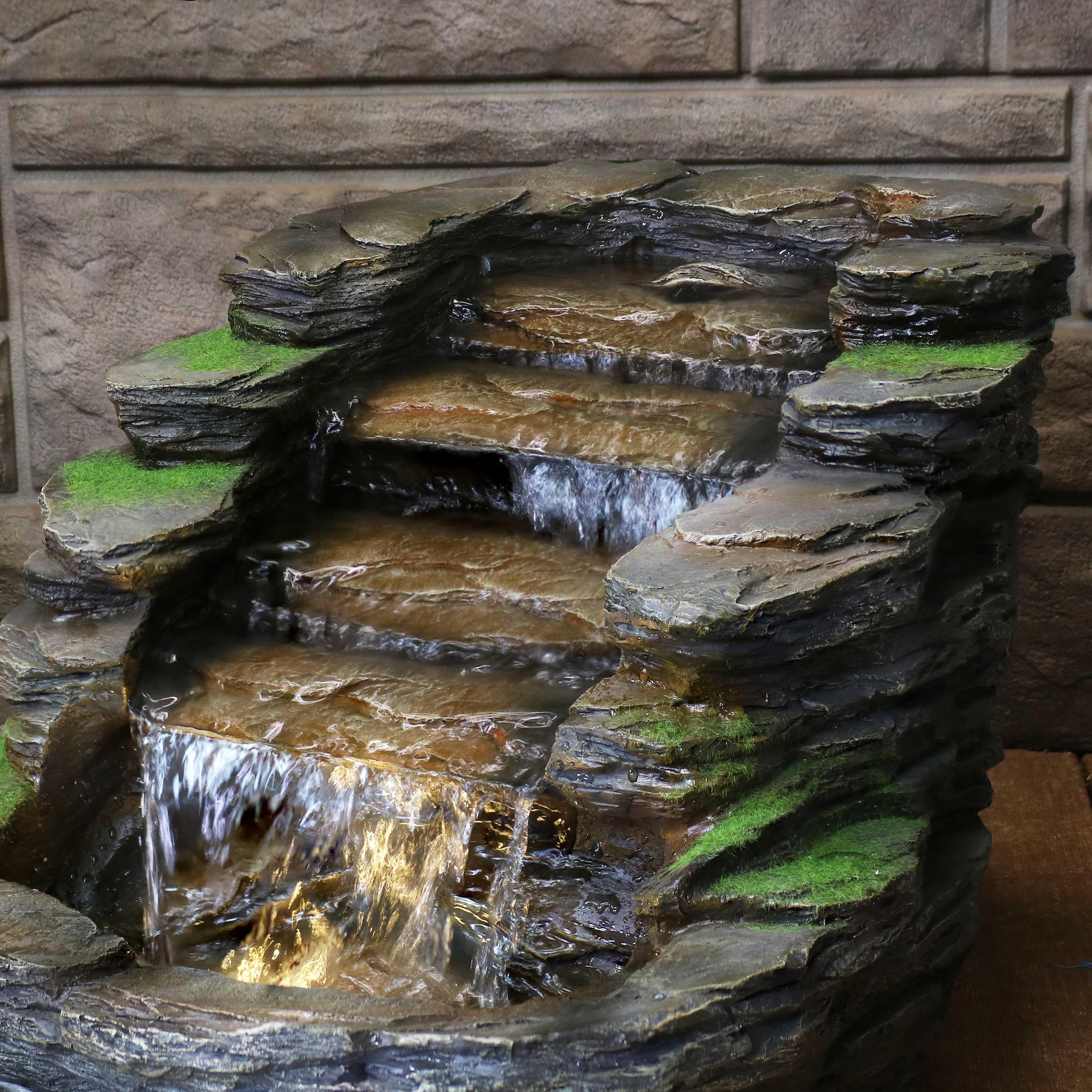 Sunnydaze Shale Falls Outdoor Water Fountain with LED Lights - 13 Inch Garden Decor for Patio, Yard, and Landscape | Relaxing Water Feature for Backyard, Porch, and Outdoor Living Spaces