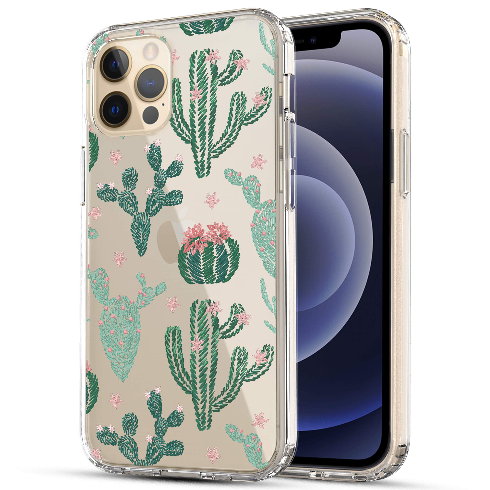 Premium iPhone 12 Pro Max 5G Case (6.7 inch) - RANZ Anti-Scratch Shockproof Clear Acrylic & TPU Bumper Protective Cover for 2020 Model | Cactus Flower Design | Perfect for Daily Use, Travel & Outdoor Activities