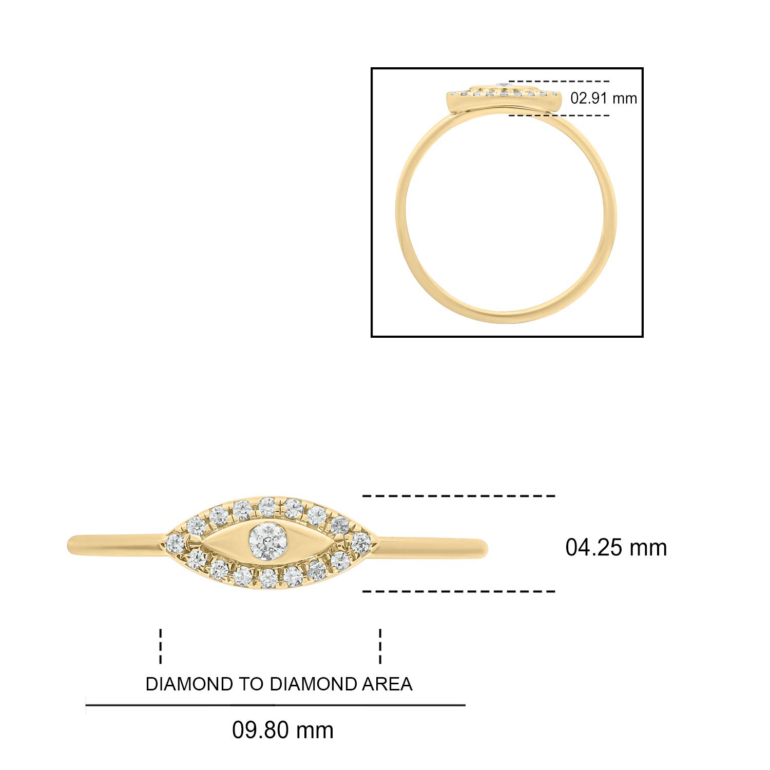 1/10cttw Diamond Evil Eye Ring for Women - 14k Yellow Gold, Rose Gold & White Gold Options | Round White Diamond Accent | Protection Jewelry for Everyday Wear & Gifts