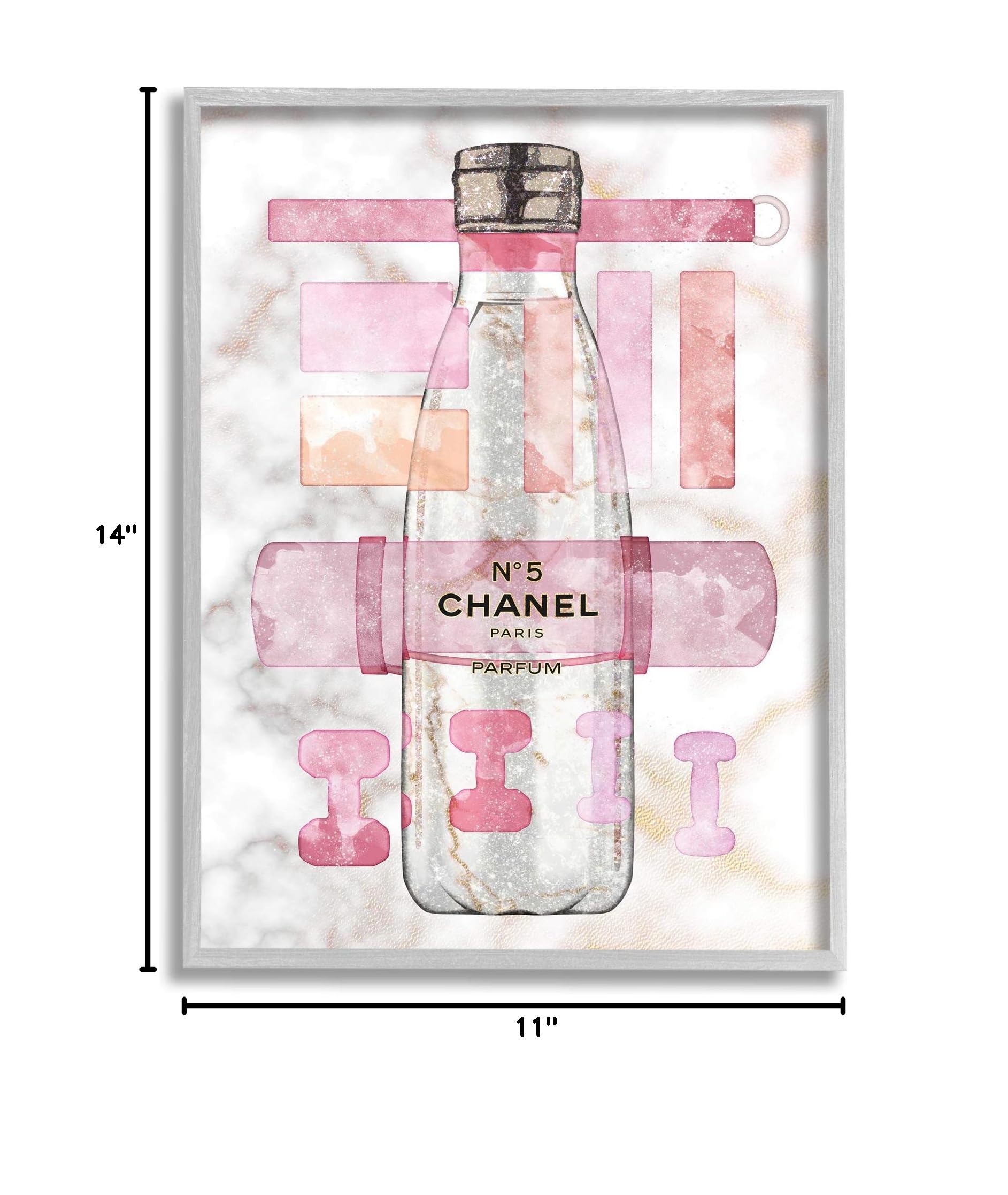 Stupell Industries Pink Fashion Exercise Water Bottle - Home & Sports Fitness Accessory - Designed by Ziwei Li - 11x14 Grey Framed Wall Art in Off-White - Perfect for Gym, Yoga, Running & Home Decor
