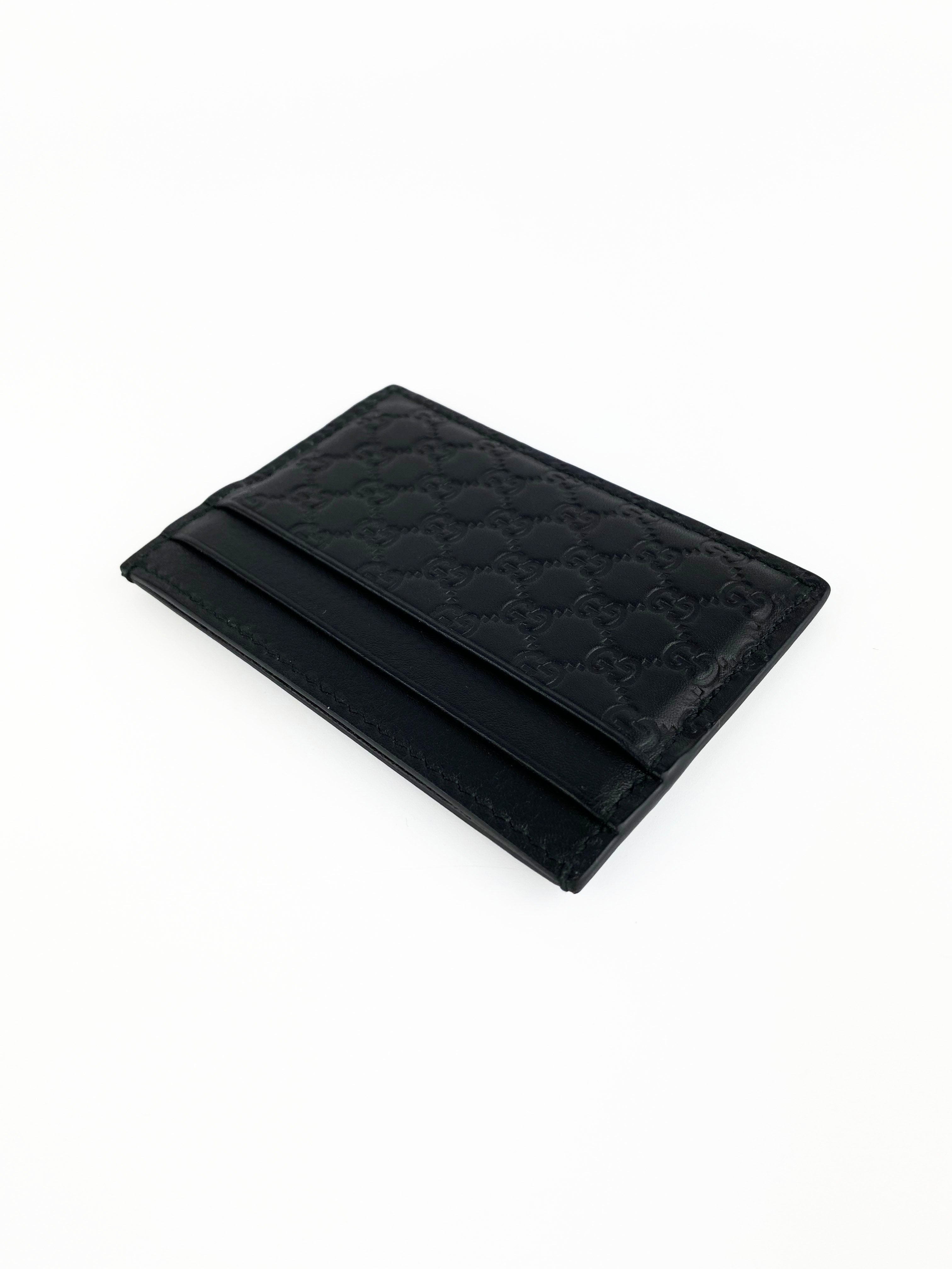 Gucci Black Signature Leather Card Holder Wallet for Men & Women - Slim RFID Blocking Credit Card Case for Travel & Everyday Use