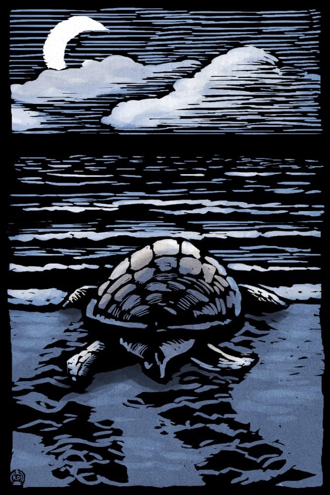 Lantern Press Sea Turtle on Beach Scratchboard Art - 12x18 Wrapped Canvas Wall Decor for Living Room, Bedroom & Office | Coastal Home Decor, Beach House Artwork, Ocean Themed Gift