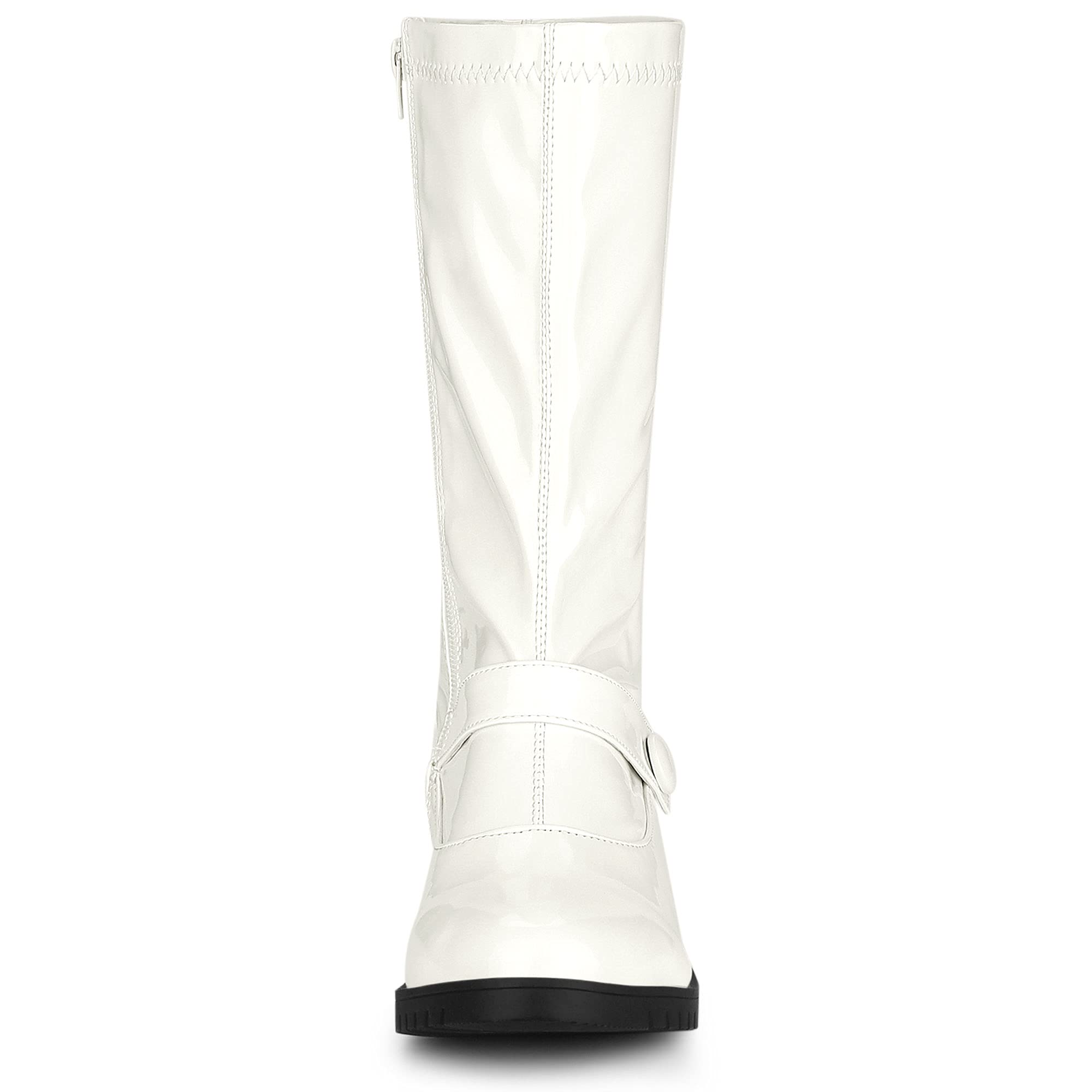 Allegra K Women's Mid Calf Boots - Chunky Heel Patent Leather Go Go Boots for Women | Fashionable Knee High Boots for Fall, Winter & Party Wear | Comfortable & Stylish Women's Boots for Work, Date Night & Casual Outfits