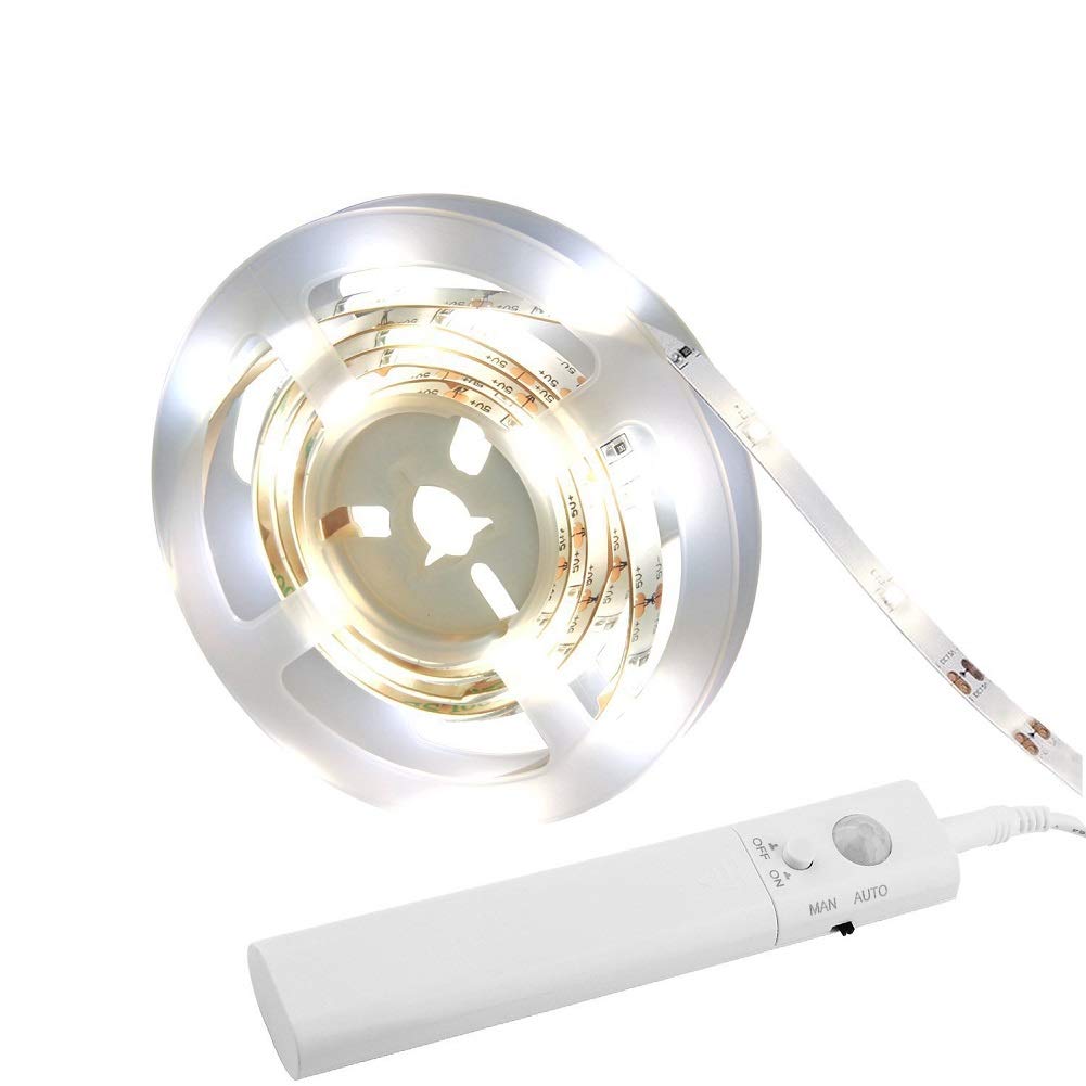 Motion Sensor Wardrobe Light - LED Strip Closet Lights with PIR Auto On/Off, Battery Powered 6000K White Light - Perfect for Bedside, Bathroom, Closet, Cabinet, Kitchen & Stairway Lighting