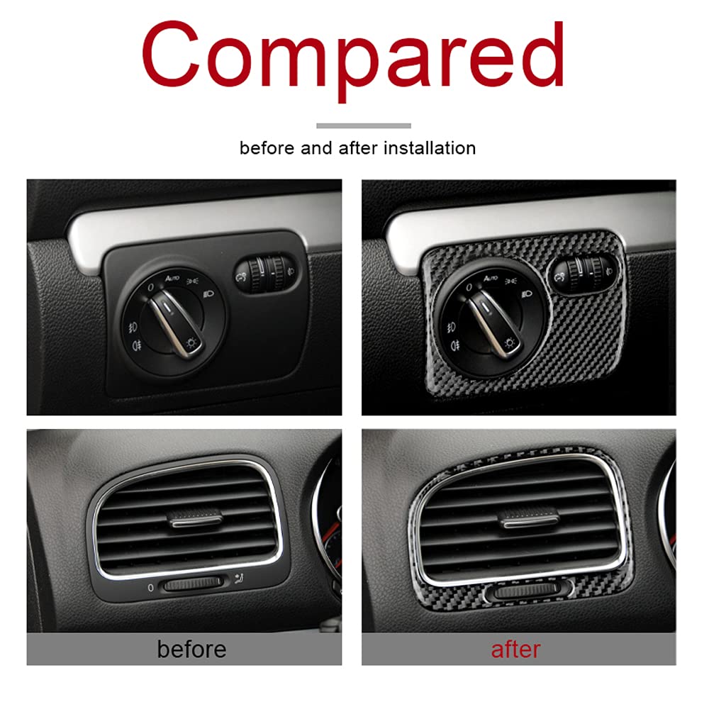 Carbon Fiber Car AC Vent & Headlight Switch Panel Stickers for Volkswagen VW Golf 6 GTI MK6 (2008-2013) - Interior Trim Accessories | Upgrade Dashboard Look & Prevent Scratches