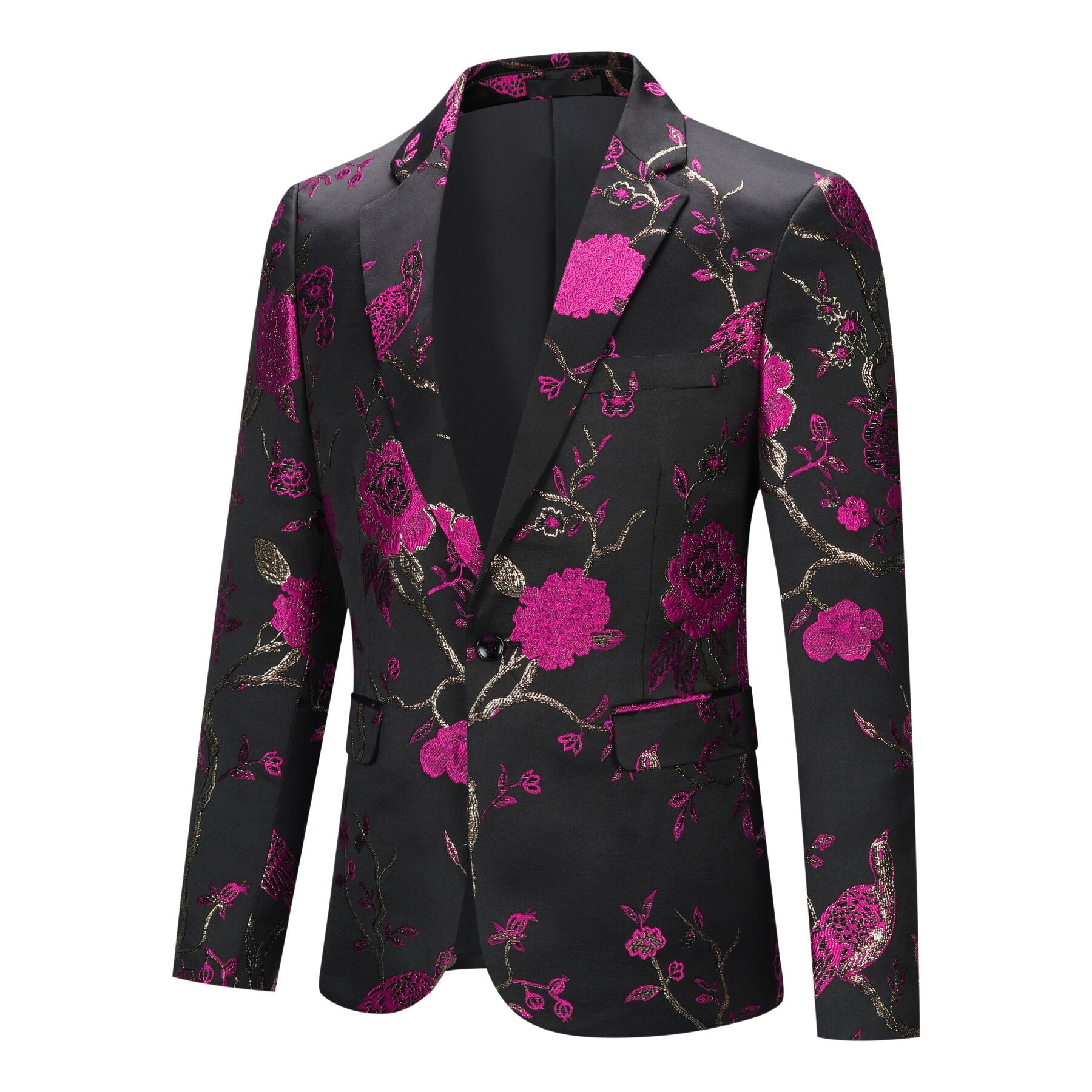 Men's Rose Red Embroidered One Button Notched Lapel Blazer - Perfect for Weddings, Business Meetings & Formal Events