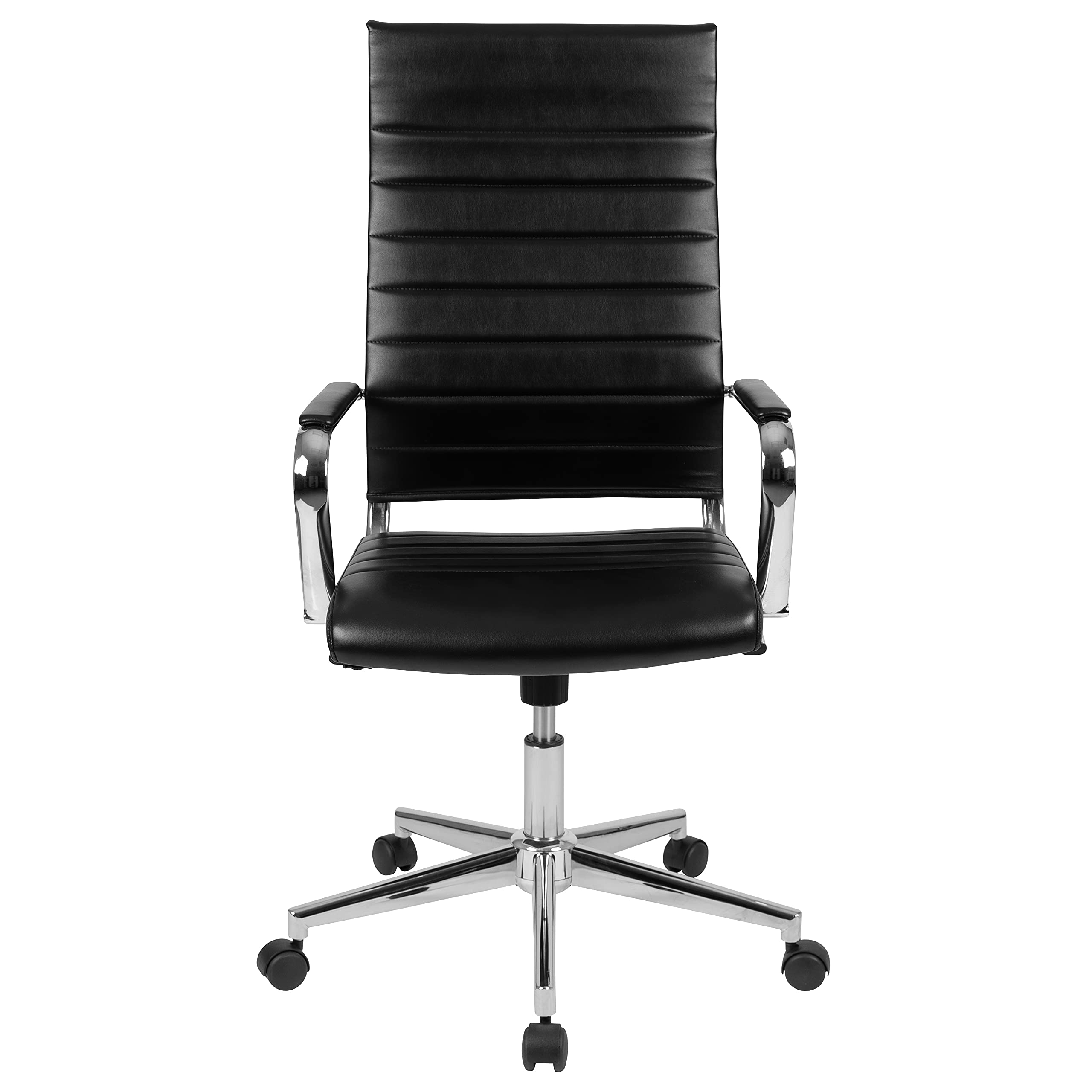EMMA + OLIVER High Back Black LeatherSoft Executive Office Chair with Swivel & Ribbed Design - Ergonomic Desk Chair for Home & Office Workspace, Conference Room, Study & Gaming Setup