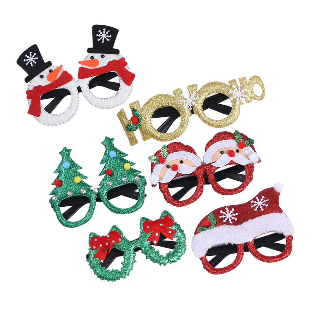 NUOBESTY 6pcs Christmas Party Glasses - Sparkly Holiday Eyewear for Kids, Festive Cocktail Party Accessories, Funny Xmas Fancy Dress Costume Frames - Perfect for Christmas Celebrations, Family Gatherings & Holiday Photo Booths