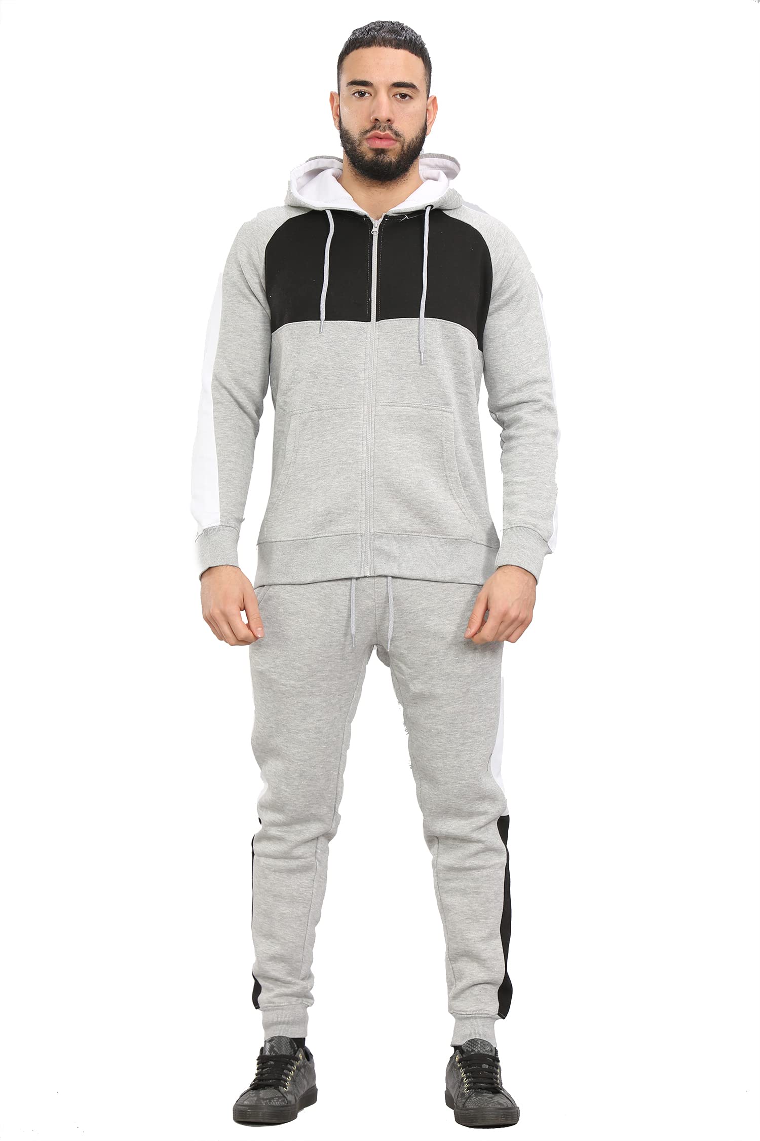 Men's Slim Fit Contrast Zip-Up Hoodie & Joggers Tracksuit Set - Gym, Running, Workout & Casual Wear - Lightweight Athletic Sweatsuit for Training & Sports