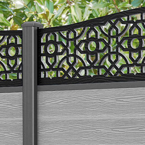 Classic Nabila Curved Top Fence Panel - Light Grey Aluminum Privacy Fence with Sturdy Posts | Perfect for Backyard, Garden, and Pool Area Security