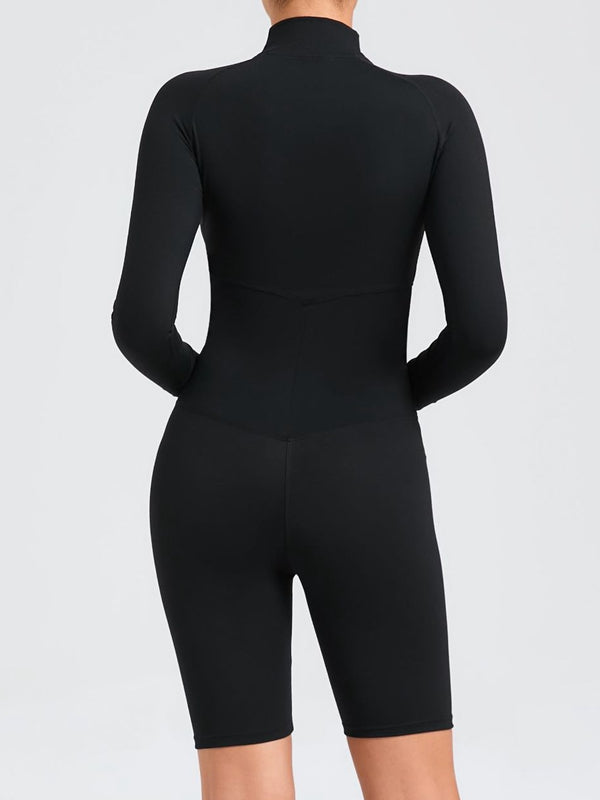 ZASUWA Women's Stand Collar Long Sleeve Zipper Jumpsuit - Stylish One Piece Romper for Casual Wear, Office Outfits & Date Night Fashion