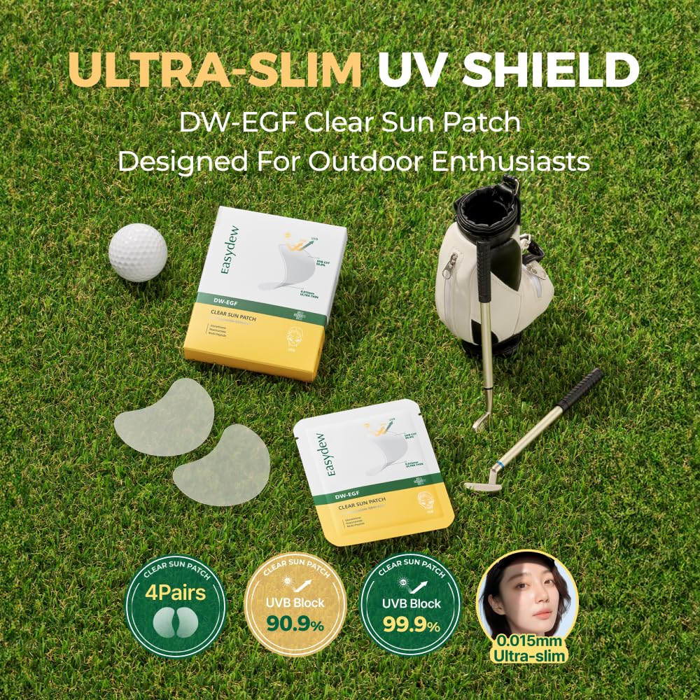 EASYDEW DW-EGF Peptide Clear Sun Protection Patches - Ultra-Thin Transparent UV Block Patches with Adenosine, Glutathione & Hydrolyzed Collagen (4 Pack) - Perfect for Golf, Cycling, Hiking & Outdoor Sports
