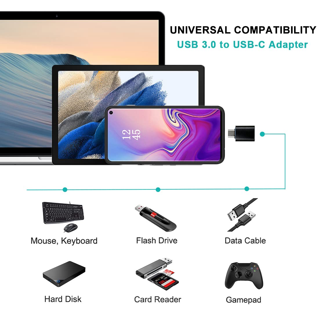 4-Pack USB C Adapters - USB C to USB 3.0 OTG & Micro USB to USB C Adapter - Compatible with MacBook Pro, Samsung Galaxy, Smartphones, Laptops & PCs - Perfect for Travel, Office & Car Charging