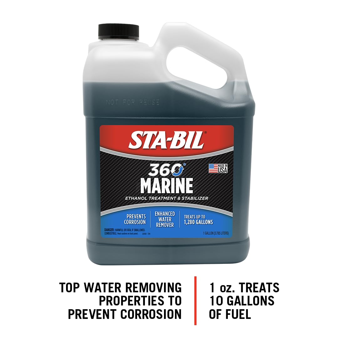 STA-BIL 360 Marine Ethanol Treatment & Fuel Stabilizer - Full Fuel System Cleaner - Fuel Injector Cleaner - Removes Water - Treats 1280 Gallons - 128 Fl. Oz. (22250) - Gold 1 Gallon - Ideal for Boats, Marine Engines & Watercraft Fuel Maintenance