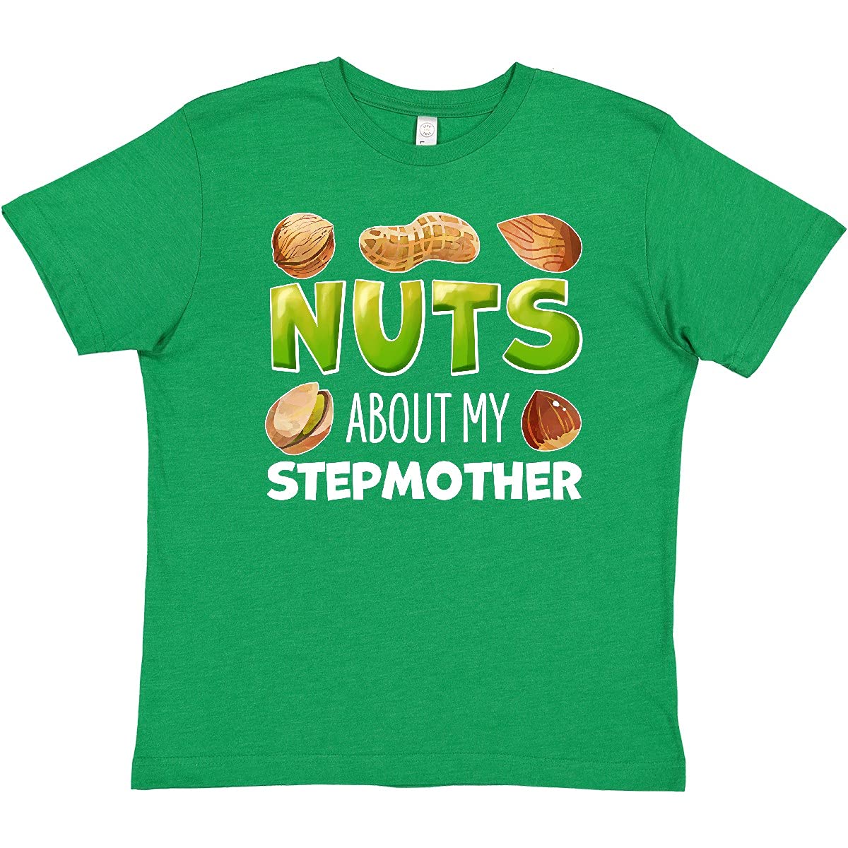 Funny Nuts About My Stepmother Peanut Almond Pistachio Graphic Youth T-Shirt | Cute Casual Family Humor Tee for Kids & Teens | Perfect for Family Reunions, Gifts & Everyday Wear