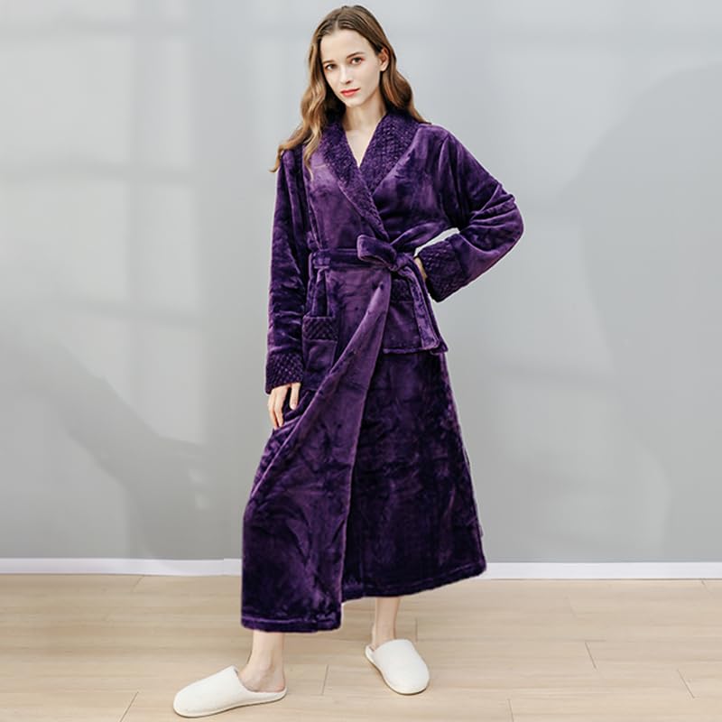 Oksun Women's Plush Fleece Long Robe - Soft Flannel Warm Bathrobe for Winter, Full Length Cozy Housecoat & Sleepwear - Perfect for Lounging, Spa Days and Cold Weather Comfort