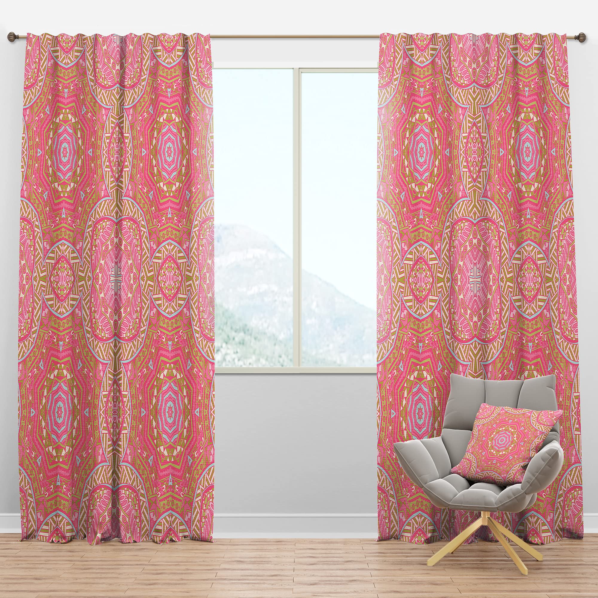 DesignQ Blackout Curtains - Pink & Green Star Mandala Pattern Thermal Insulated Window Drapes for Bedroom & Living Room - 52x120 Inches Single Panel - Perfect for Light Blocking, Privacy & Energy Saving