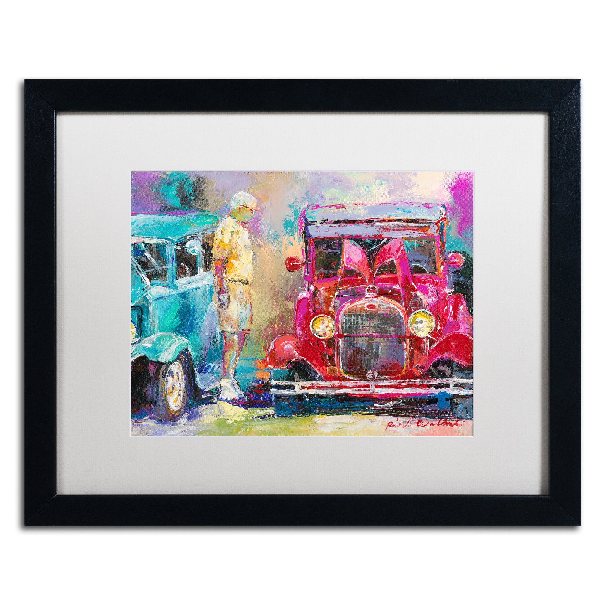 Vintage Car Art Print by Richard Wallich - White Matte Finish with Black Frame - 16x20 Inch Wall Decor for Living Room, Office & Man Cave