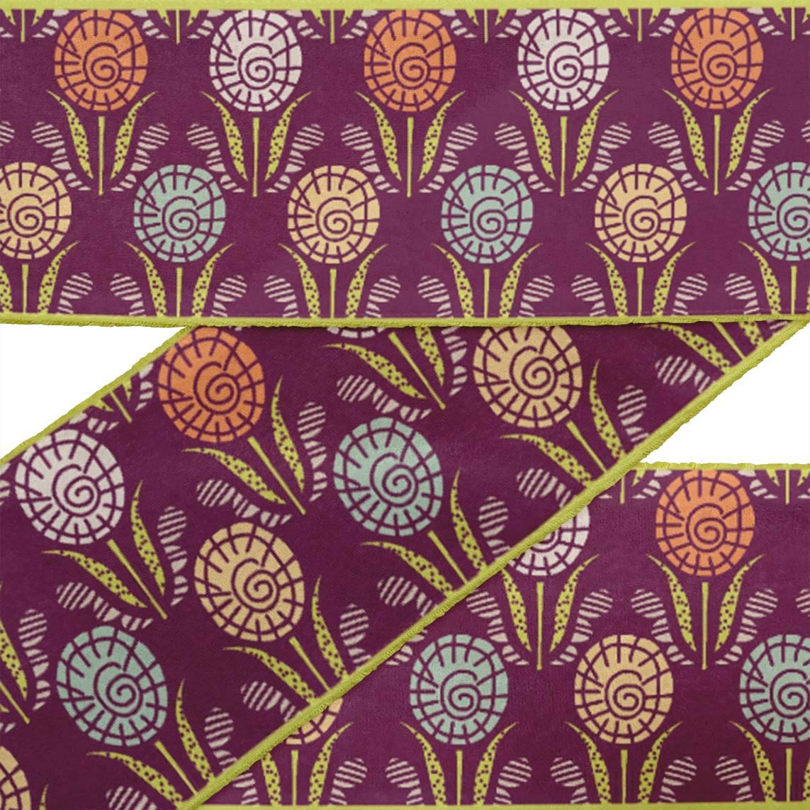 Indian Beautiful Art Pink Leaves & Floral Block Printed Velvet Ribbon Trim - 9 Yards, 3 Inches Wide - Premium Sewing Lace for DIY Crafts, Costume Design, Home Decor & Gift Wrapping Accessories
