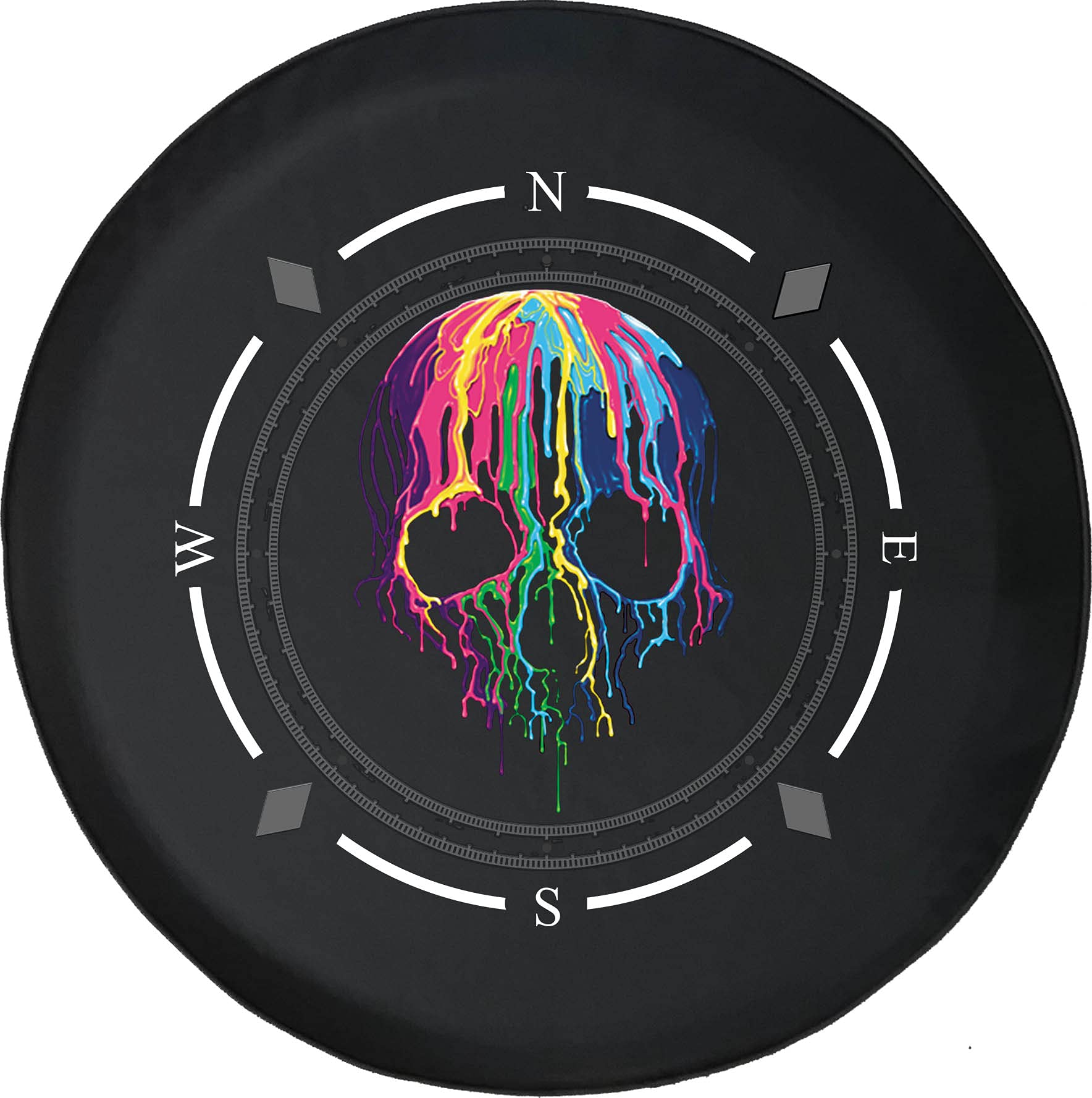 American Unlimited Spare Tire Cover with Compass & Wax Dripping Skull Design - Universal Fit for SUV, Trailer, RV & Most Vehicles | Durable Wheel Protector for Off-Road Adventures & Camping Trips