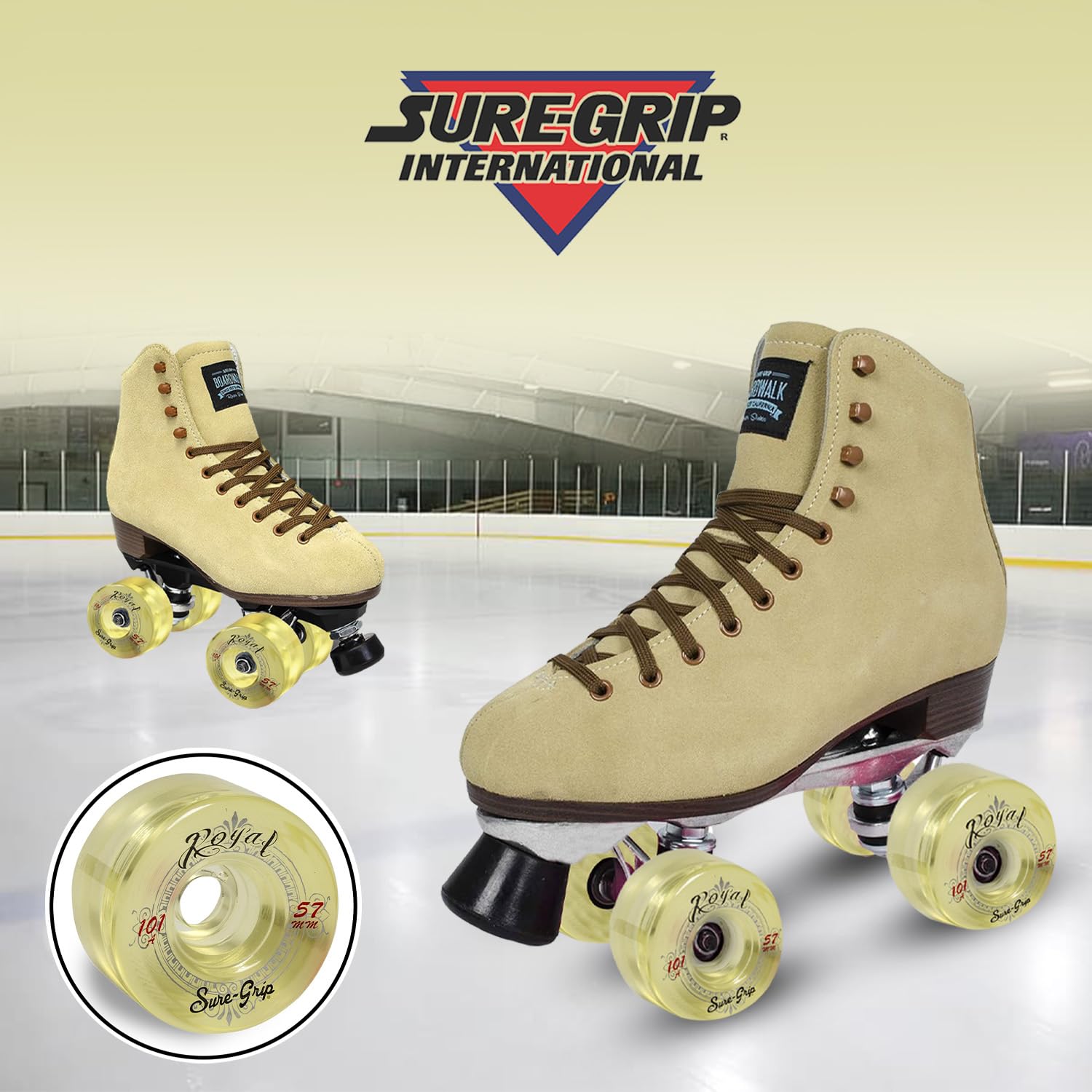 Sure-Grip Royal Indoor Roller Skate Wheels - 101A Hardness, 57mm Diameter & 31mm Width for Fast Response - Premium Urethane Material - Made in USA (Set of 8) - Perfect for Indoor Rinks, Roller Derby & Artistic Skating