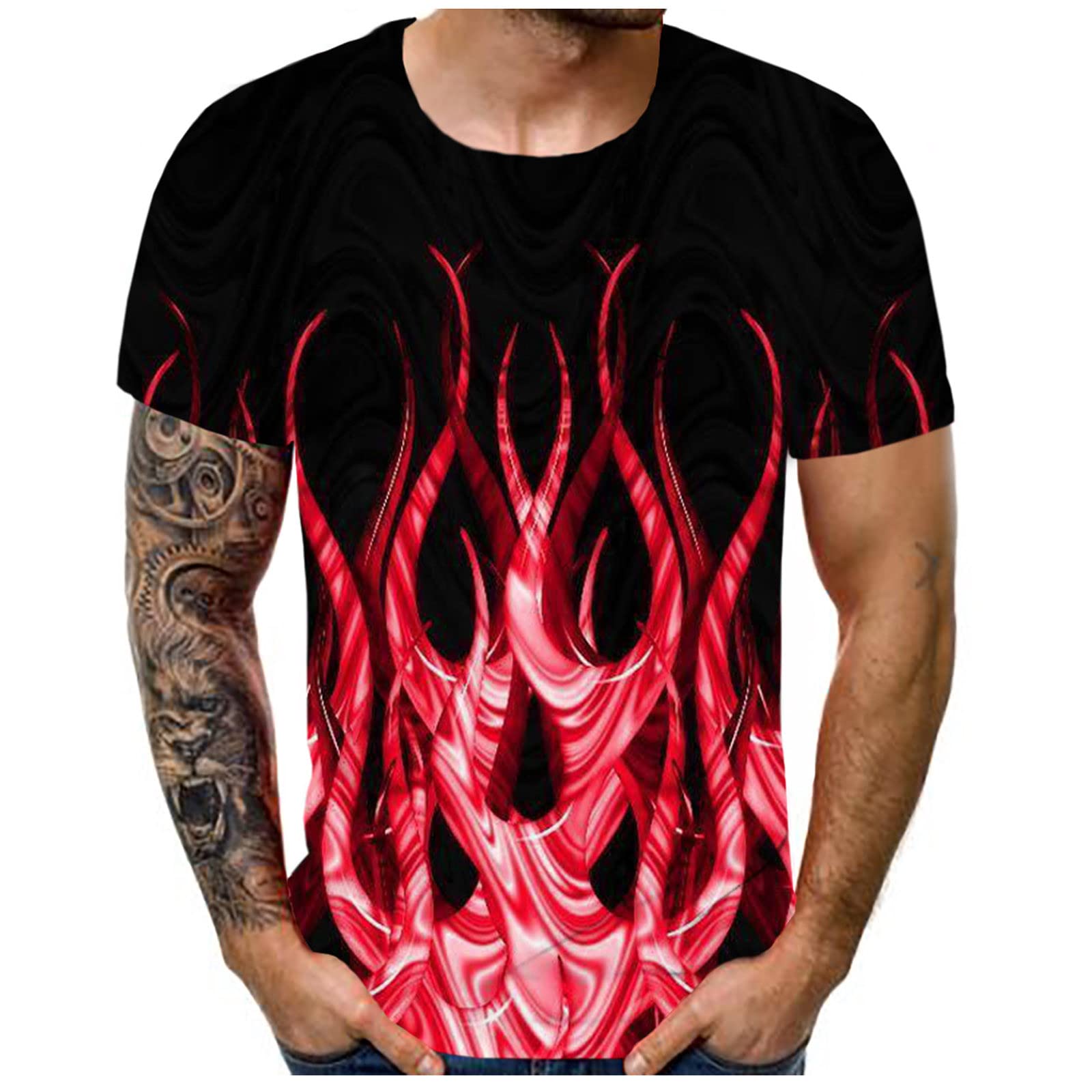 **Men's Flame Print Graphic T-Shirt - 3D Novelty Unisex Crewneck Short Sleeve Tee for Summer Casual Wear | Funny & Trendy Streetwear for Parties, Outings & Everyday Fashion**