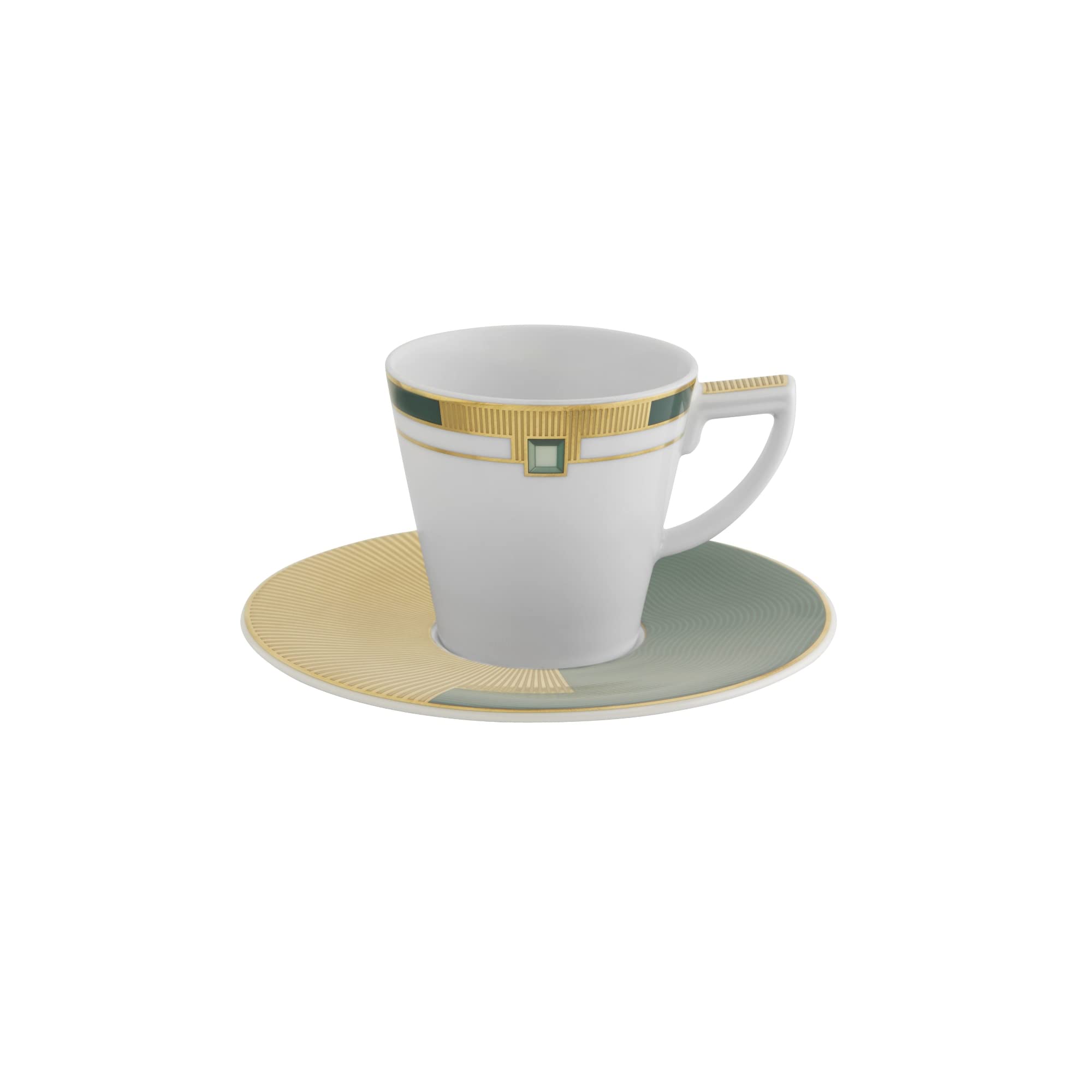 Vista Alegre Porcelain Emerald Green Coffee Cup and Saucer Set - 4 Piece Elegant Tea Cup Set for Home, Cafe & Gifts | Dishwasher Safe Fine China