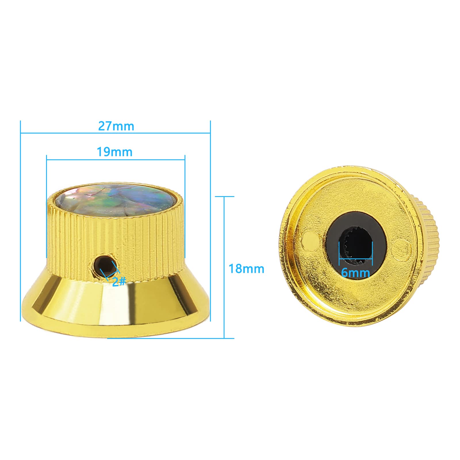 3PCS Gold Guitar Bass Knobs - Inlaid Shell Top Metal Volume Tone Control Knobs for 6mm Shaft Pots - Perfect for Electric Guitar & Bass Upgrades