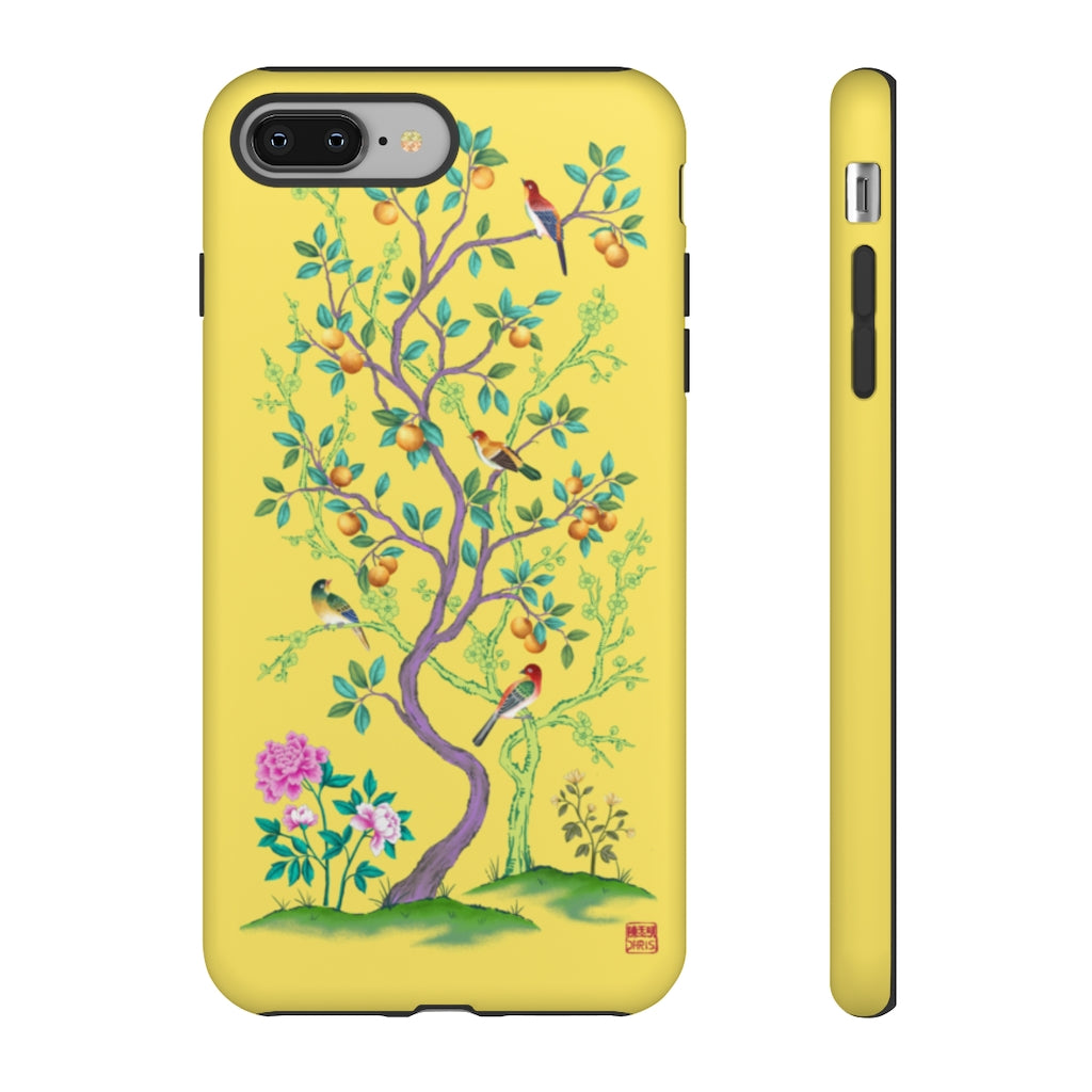 Premium Yellow Mandarin Tree iPhone Case - Durable Protective Cover for iPhone 12/13/14/15 - Trendy Artistic Design for Daily Use & Gifting