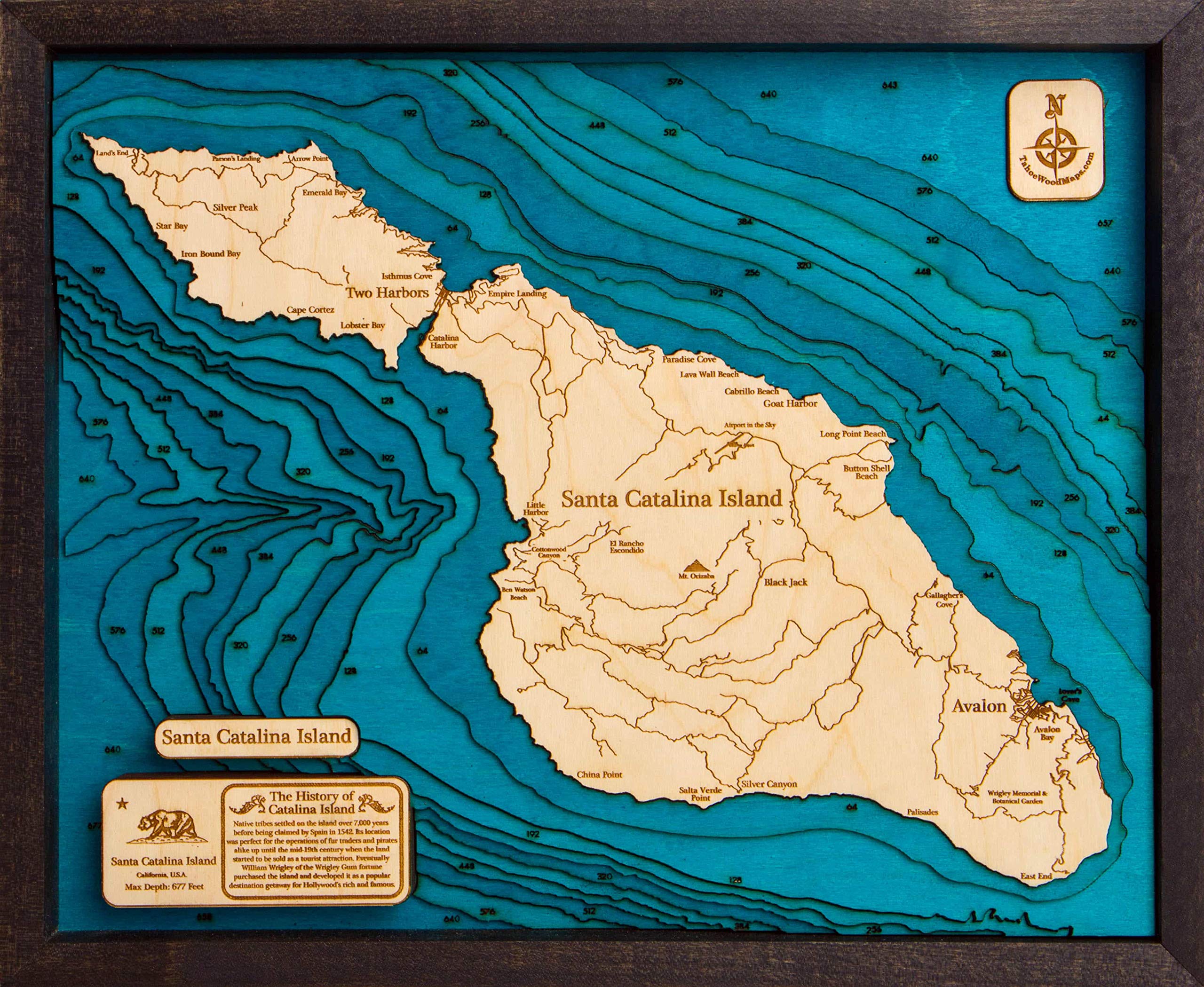 Santa Catalina Island 3D Wooden Topographic Map - Handcrafted Wall Art for Home Decor, Office & Travel Enthusiasts