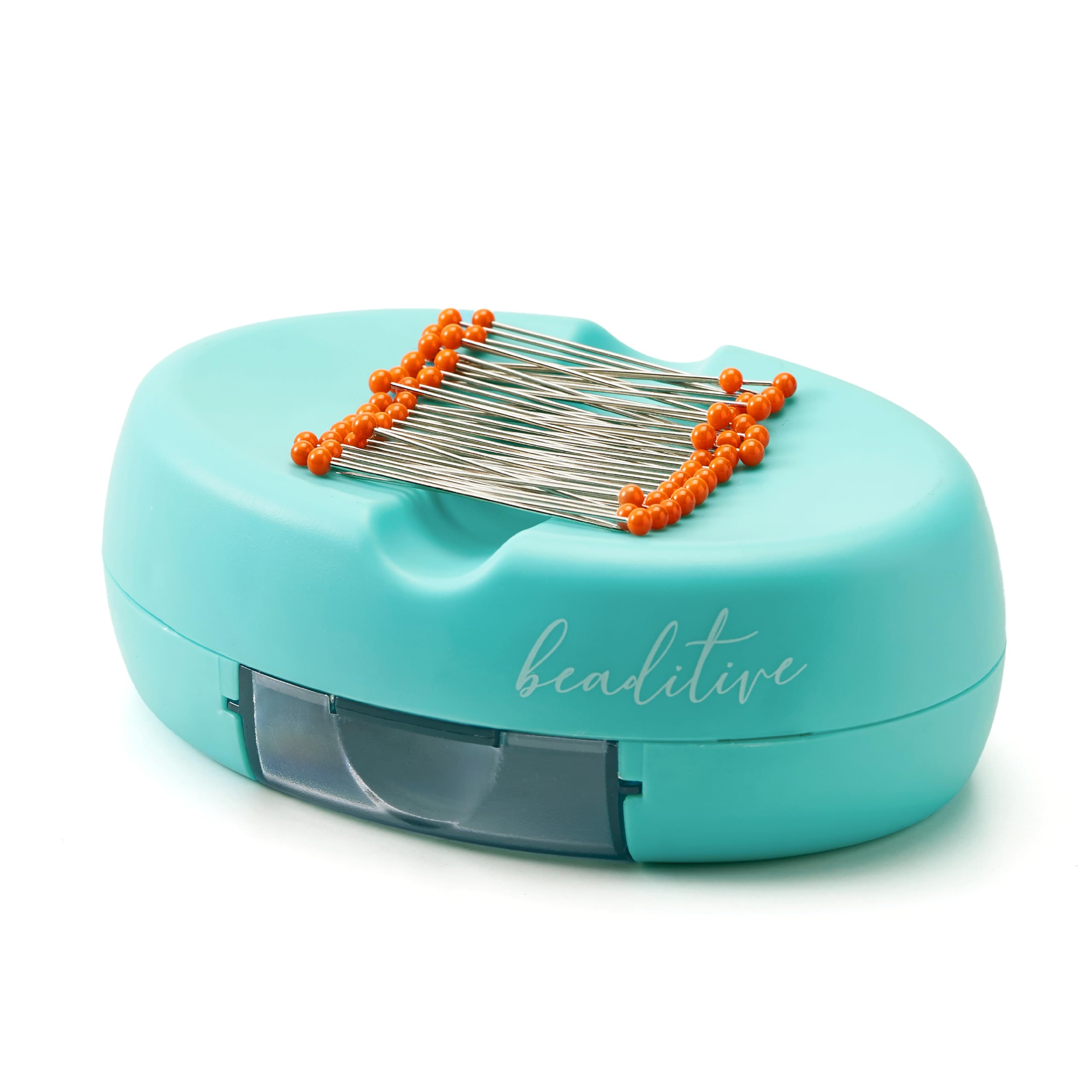 Beaditive Magnetic Pin Cushion with Drawer - Strong Magnet Pin Holder for Sewing & Quilting - 50 Glass Head Pins Included - Organize Sewing Pins, Needles, Paper Clips & Small Tools - Perfect for Crafting, DIY Projects & Home Organization (Turquoise)