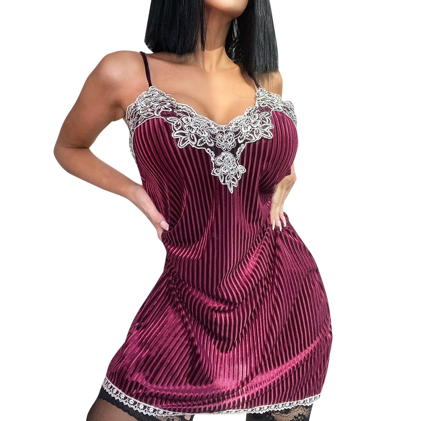 Women's Soft Lace Sling Mini Nightgown - Plus Size Sleepwear, Comfortable Solid Color Night Dress for Lounge & Bedtime