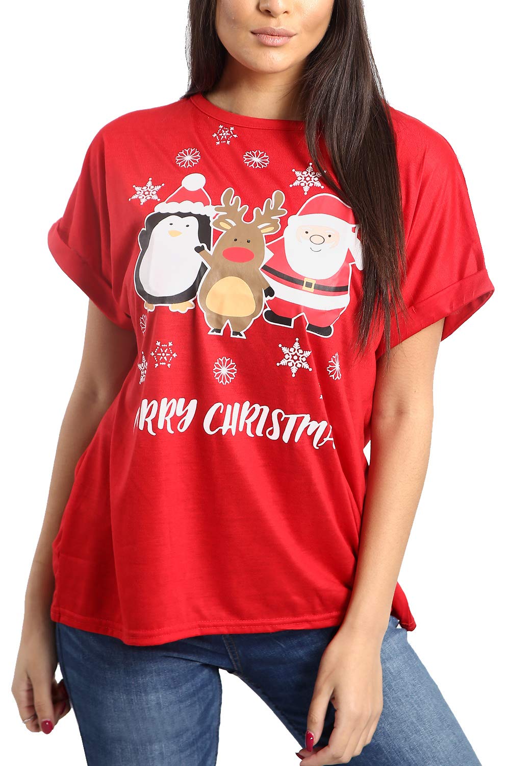 Fashion Star Women's Christmas Santa Sack Snowflakes Graphic T-Shirt - Cute Holiday Gift for Women, Christmas Party Outfit, Casual Winter Tee