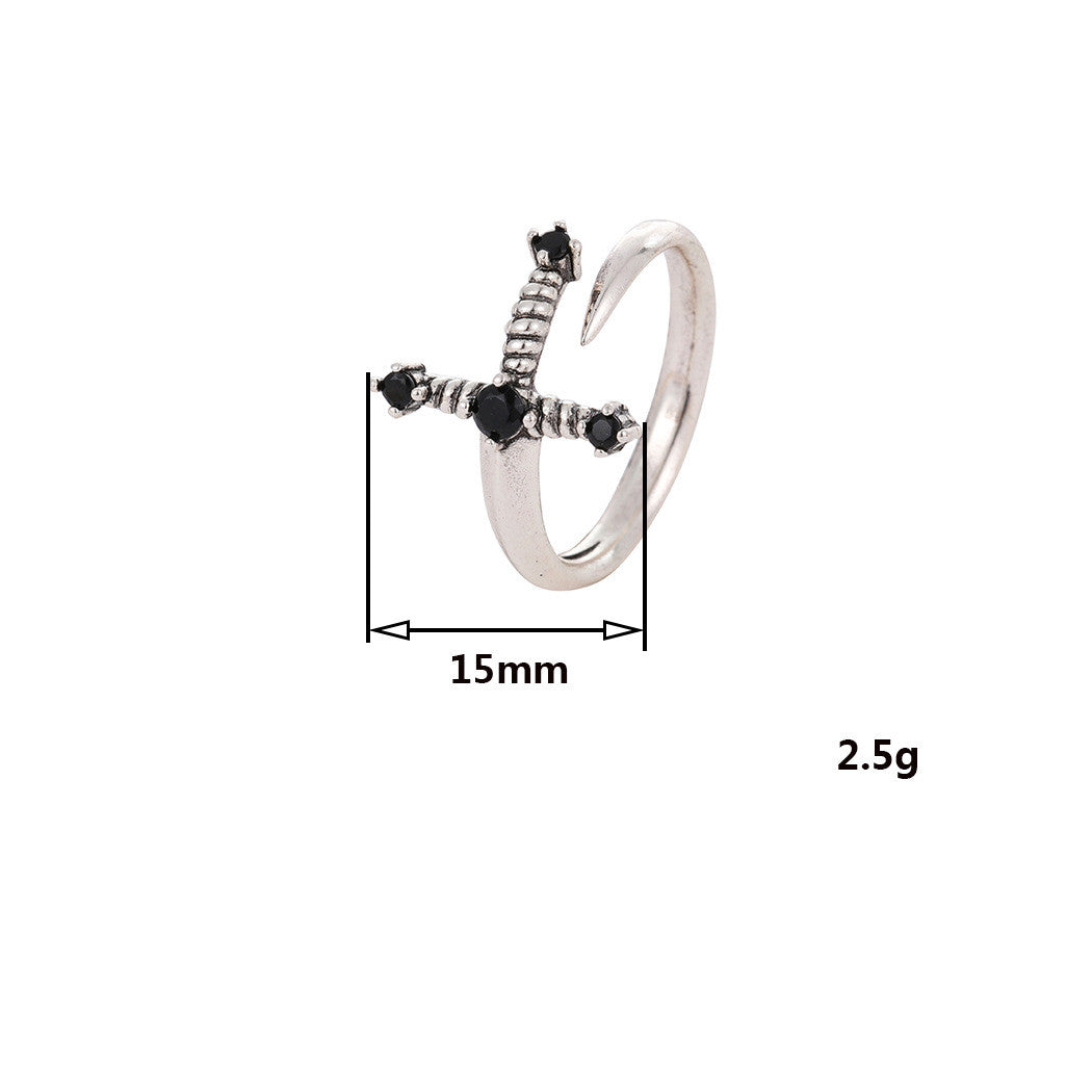 Personalized Minimalist Black CZ Sword Ring for Men & Women - Gothic Jewelry for Everyday Wear, Cosplay, and Gift Giving