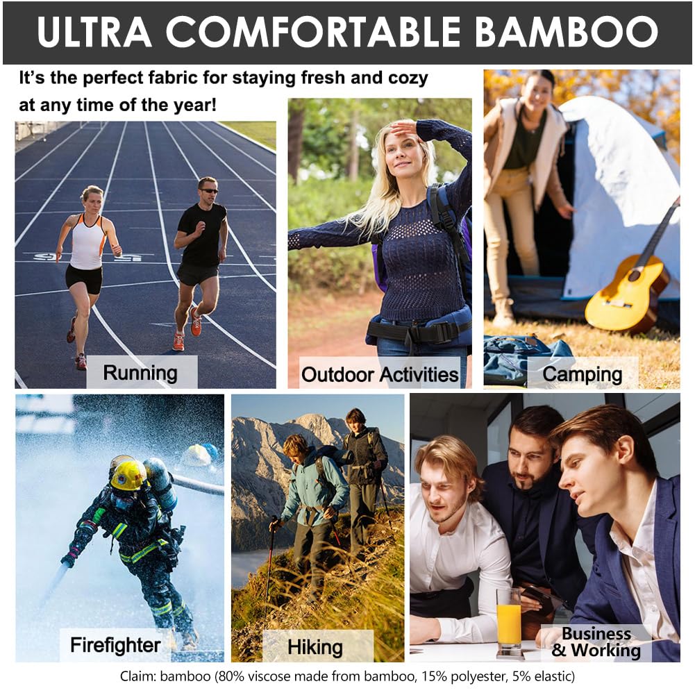 Sunew Bamboo Viscose Socks for Men & Women - 6 Pairs Soft Cushioned Crew Socks for Workout, Hiking, Running & Outdoor Activities | Breathable Moisture-Wicking Comfort Socks