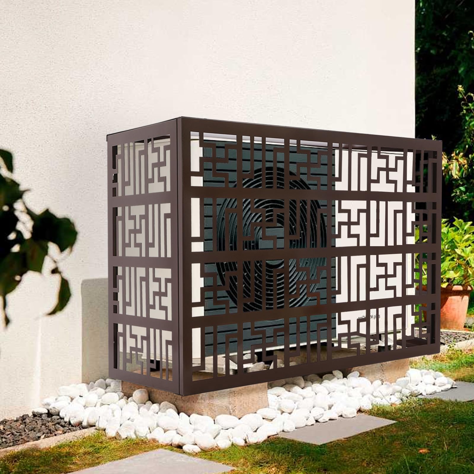 Outdoor Air Conditioner Privacy Fence Cover - Aluminum Alloy Metal Top Cover for 2-3P AC Units (43.31