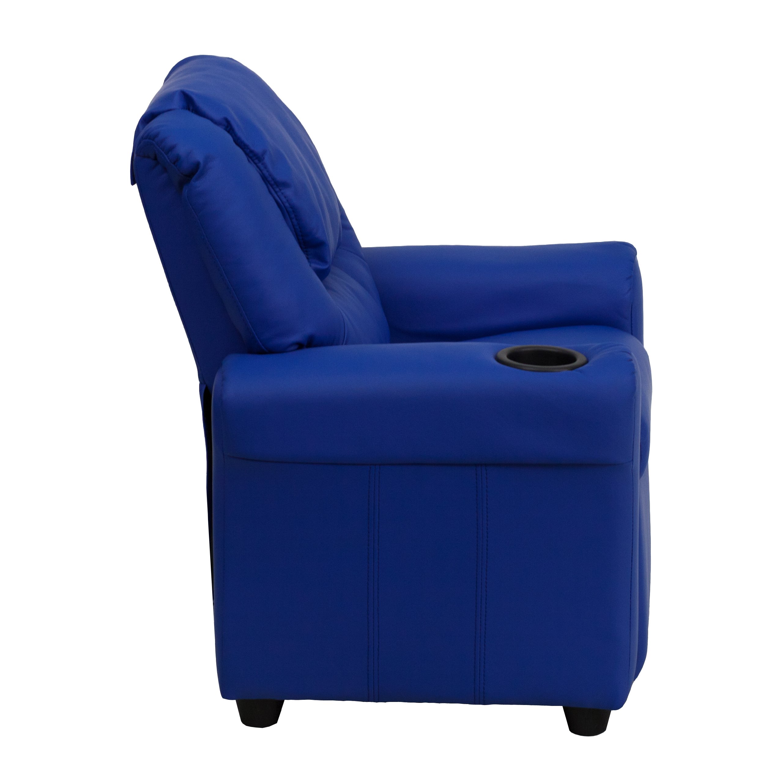Blue Vinyl Kids Recliner Chair with Cup Holder & Headrest - Comfortable Children's Lounge Chair for Playroom, Bedroom or TV Watching