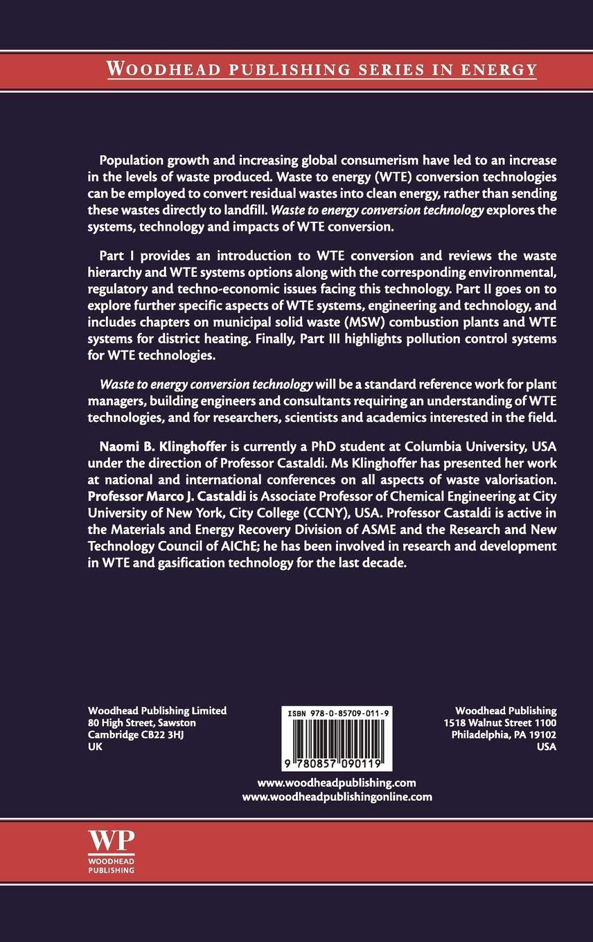 Waste to Energy Conversion Technology - Sustainable Solutions for Renewable Energy | Woodhead Publishing Series in Energy | Ideal for Environmental Engineers & Energy Researchers