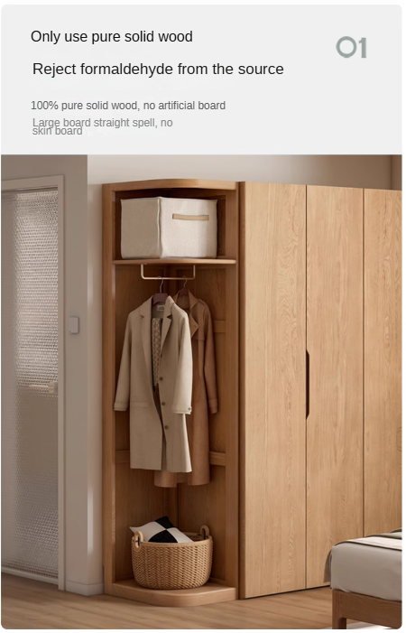 Solid Oak & Cherry Wood Modern Corner Wardrobe - Triangle Floor Standing Closet for Bedroom, Living Room, and Office Storage