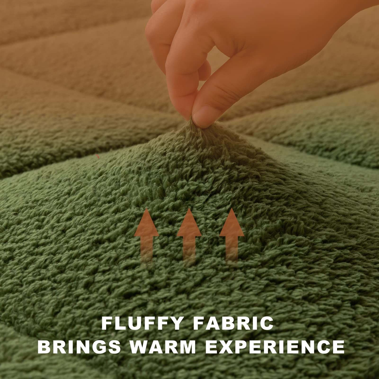MAXYOYO Sherpa Fleece Padded Japanese Floor Mattress - Ultra Soft Wool-Like All-Season Floor Cushion in Green | Perfect for Living Room Lounging, Guest Bedding & Cozy Home Decor