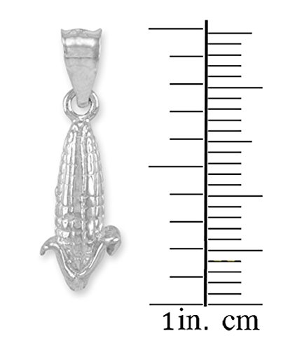 10K White Gold Corn Cob Charm Pendant Necklace for Women's Jewelry