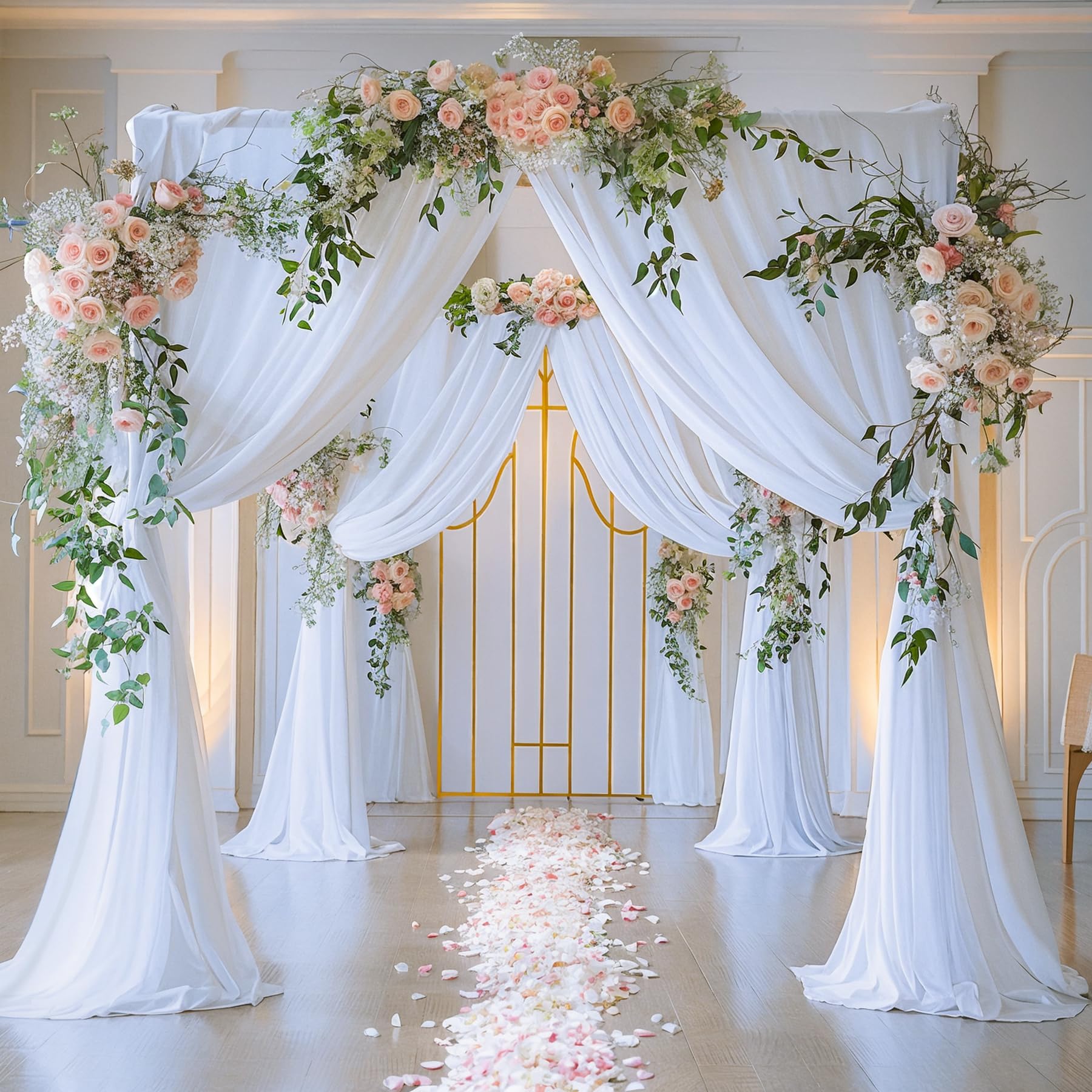 20×10ft White Chiffon Curtain Backdrop - Wrinkle-Free Sheer Drapes for Wedding, Party & Home Decor | Elegant Window Treatment & Photo Backdrop (White, 4 Panels 5'W x 10'H) - Perfect for Ceremonies, Stage Decor & Indoor Events