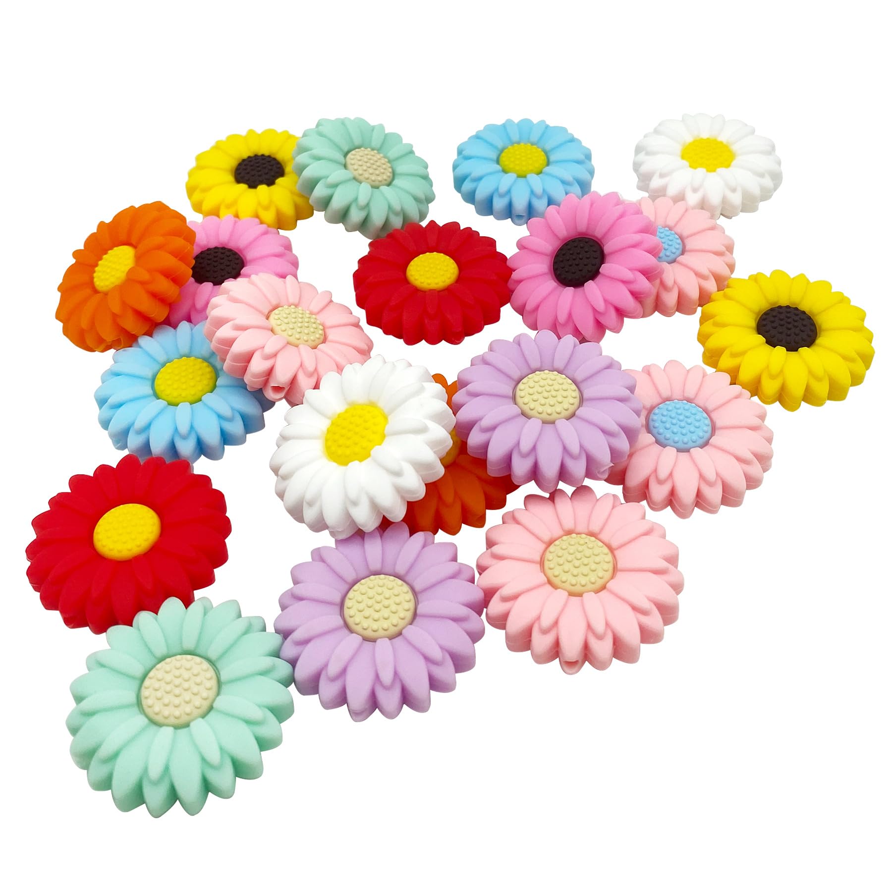 20 PCS Colorful Daisy Silicone Focal Beads - 30mm Flower Loose Beads for DIY Jewelry Making, Keychains, Bracelets, Necklaces, Pens & Lanyards - Perfect for Crafts, Gifts and Fashion Accessories