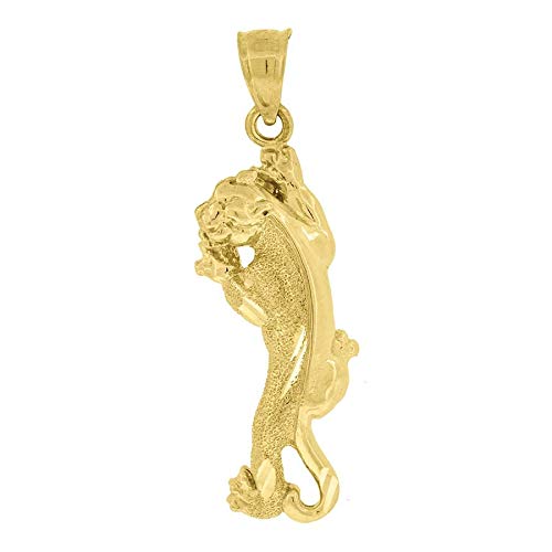 10K Yellow Gold Men's Textured Sparkle Cut Tiger Charm Pendant Necklace - 34.7x10.80mm Wide, Animal Jewelry for Men - Perfect for Gifts, Casual Wear & Special Occasions